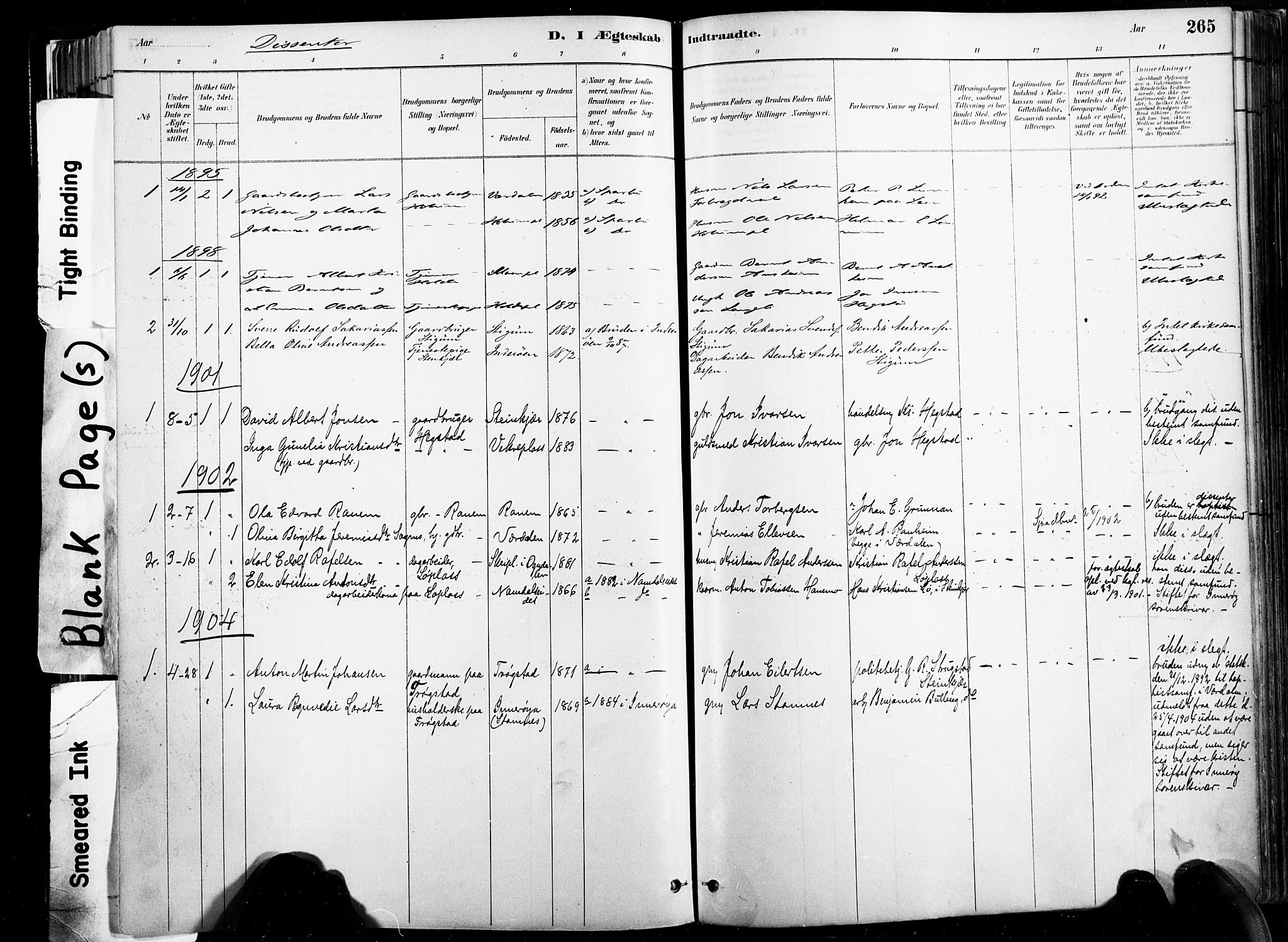 Ministerialprotokoller, klokkerbøker og fødselsregistre - Nord-Trøndelag, SAT/A-1458/735/L0351: Parish register (official) no. 735A10, 1884-1908, p. 265