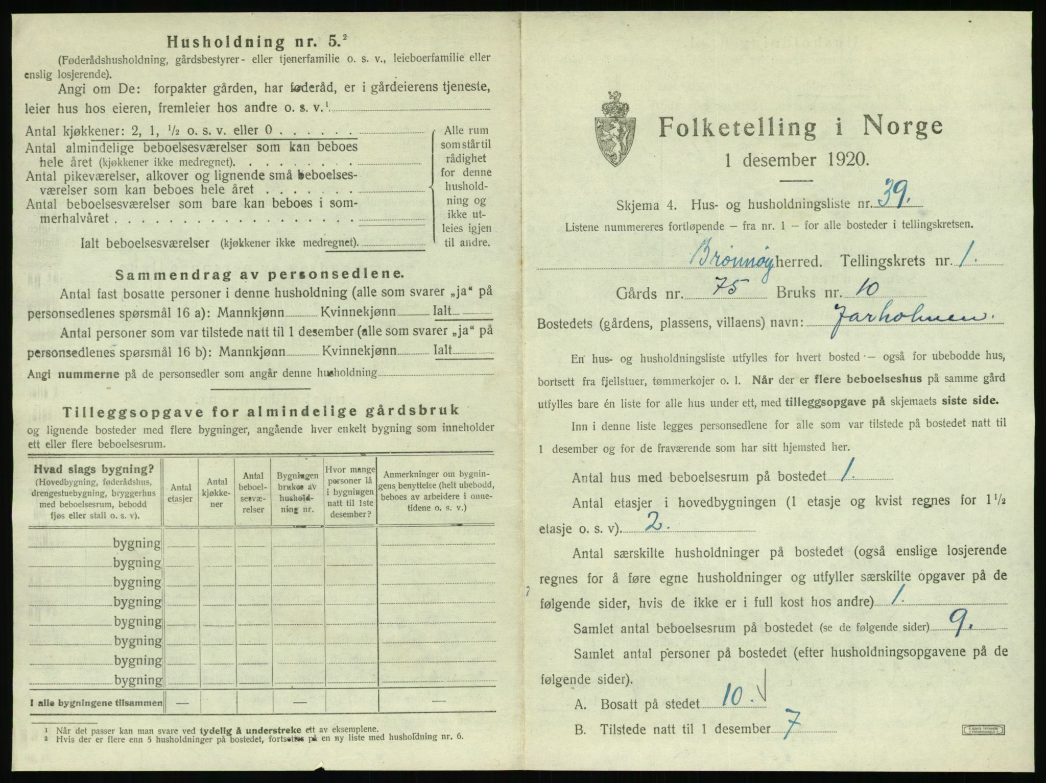 SAT, 1920 census for Brønnøy, 1920, p. 126