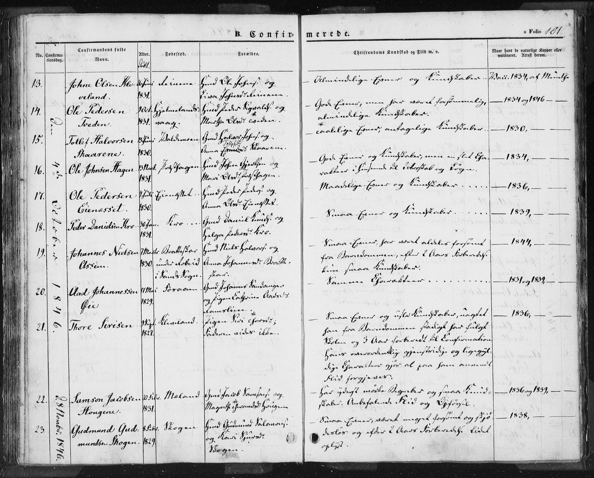 Hjelmeland sokneprestkontor, SAST/A-101843/01/IV/L0009: Parish register (official) no. A 9, 1846-1860, p. 101