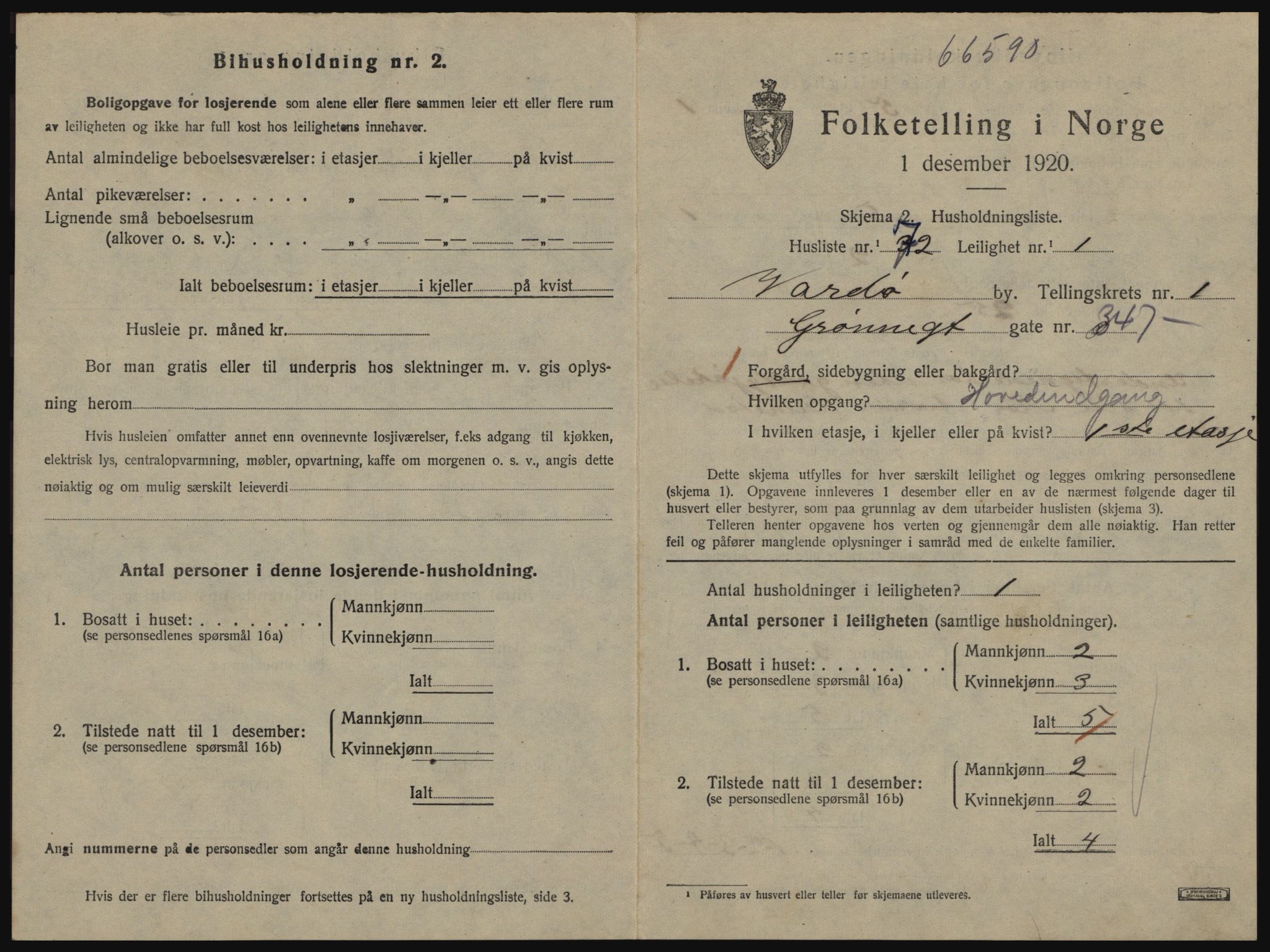 SATØ, 1920 census for Vardø, 1920, p. 1245