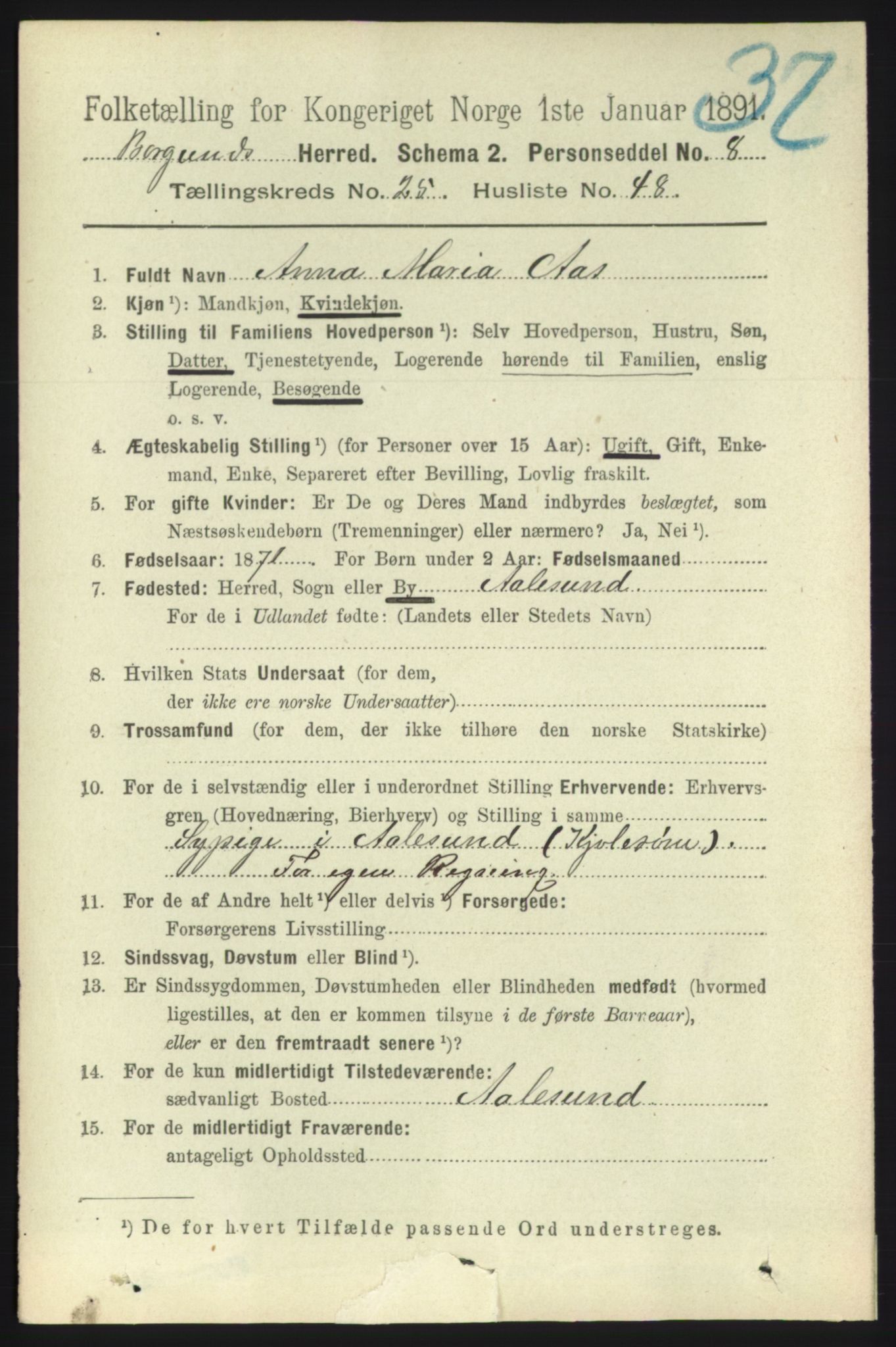 RA, 1891 census for 1531 Borgund, 1891, p. 7576