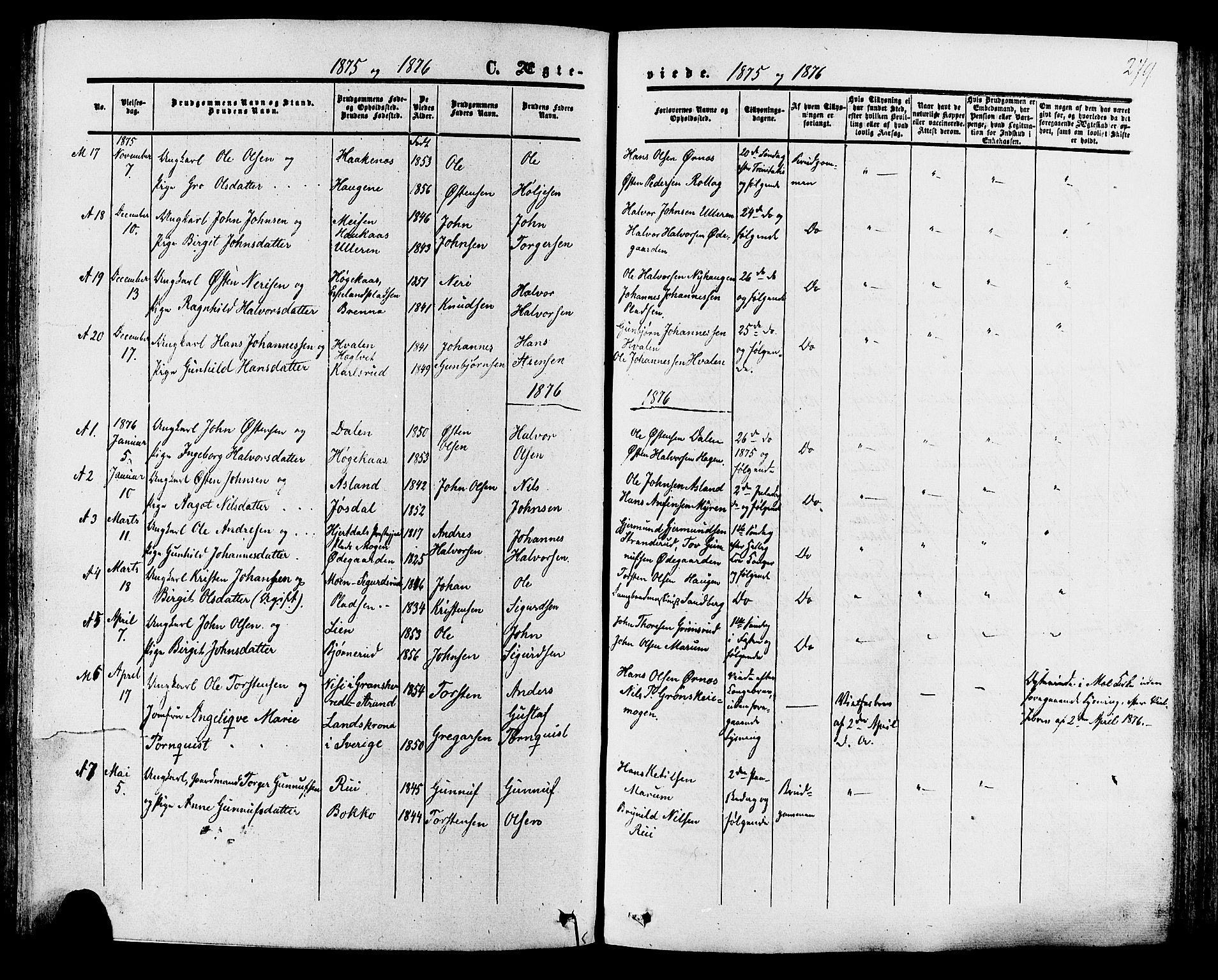 Tinn kirkebøker, SAKO/A-308/F/Fa/L0006: Parish register (official) no. I 6, 1857-1878, p. 279