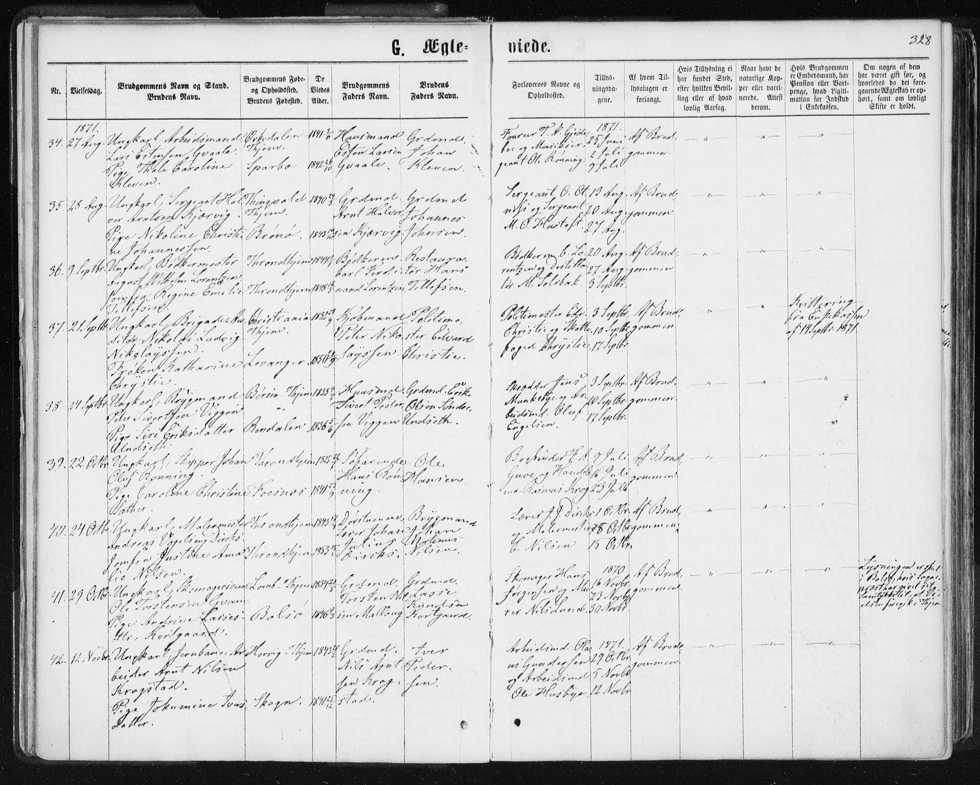 Ministerialprotokoller, klokkerbøker og fødselsregistre - Sør-Trøndelag, SAT/A-1456/601/L0055: Parish register (official) no. 601A23, 1866-1877, p. 328