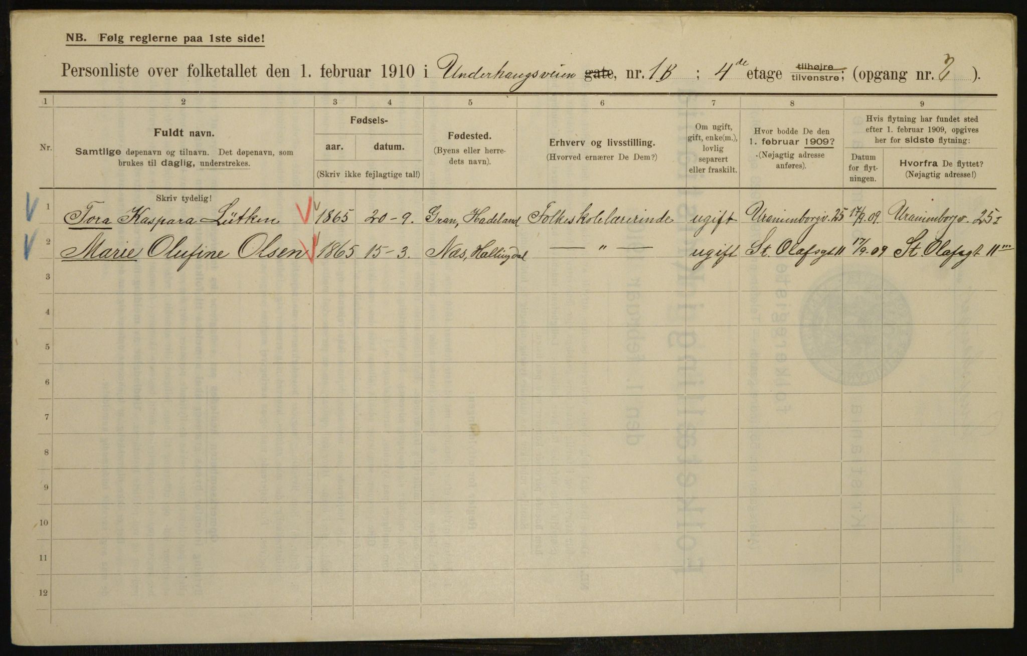 OBA, Municipal Census 1910 for Kristiania, 1910, p. 113504