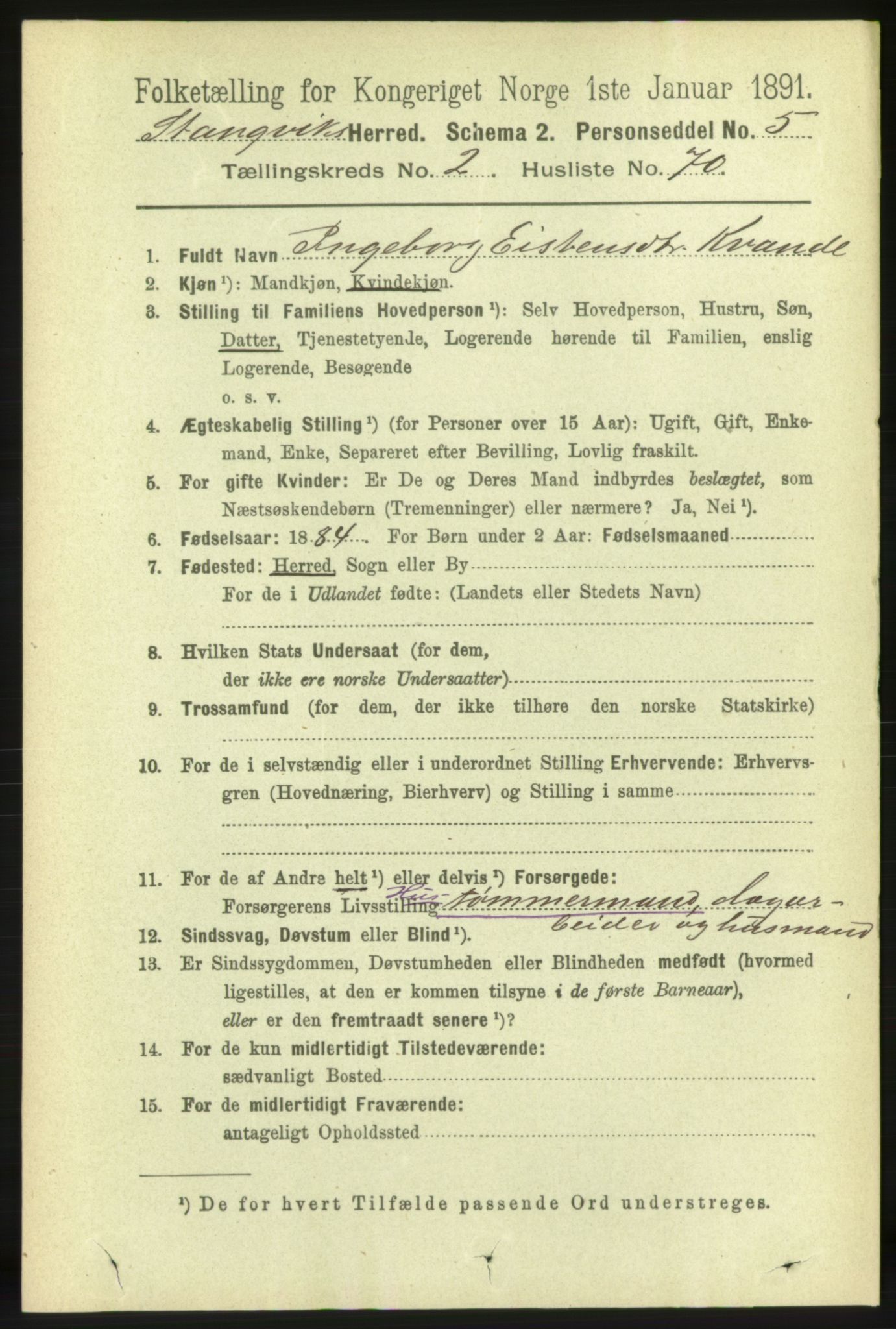 RA, 1891 census for 1564 Stangvik, 1891, p. 1154