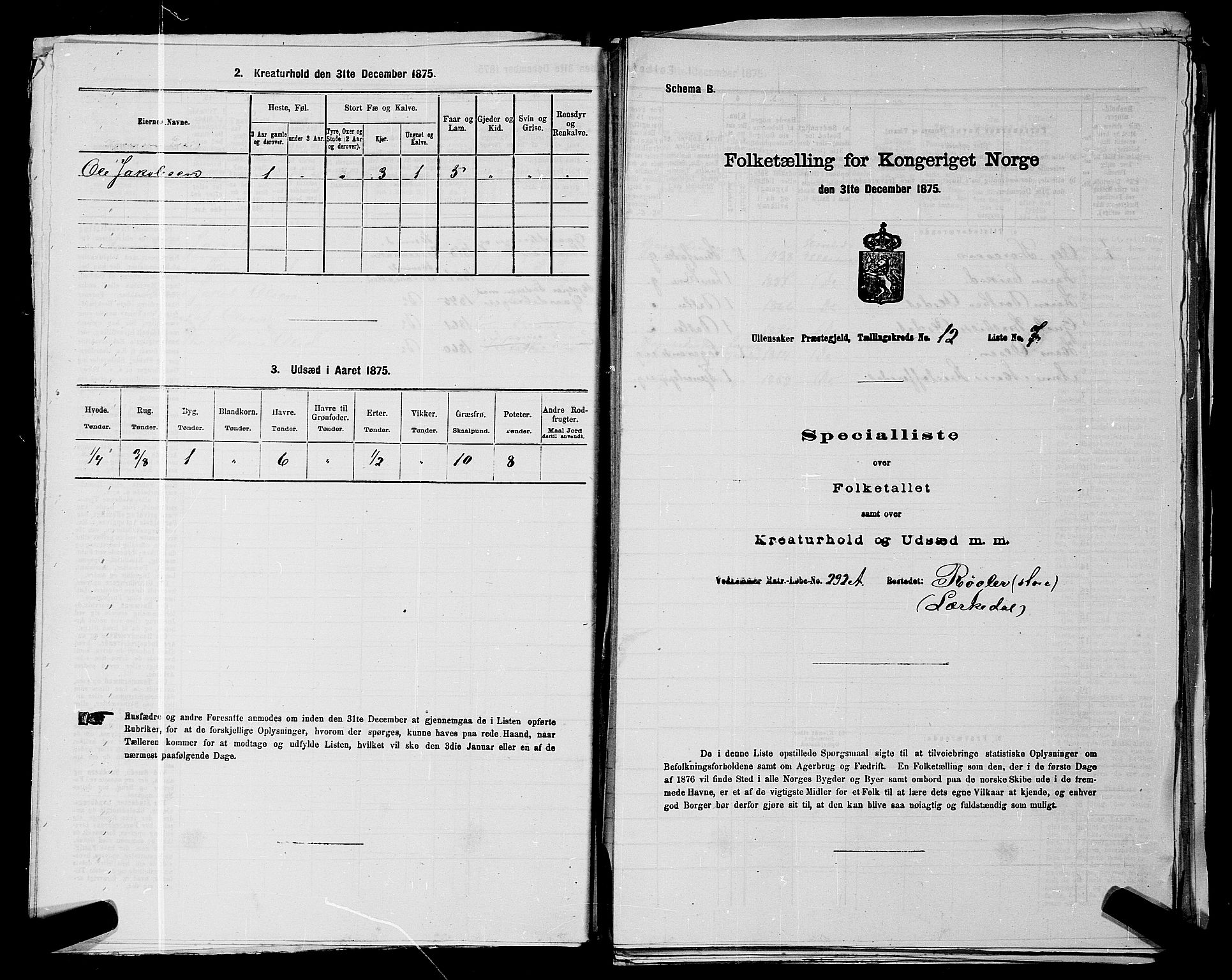 RA, 1875 census for 0235P Ullensaker, 1875, p. 1728