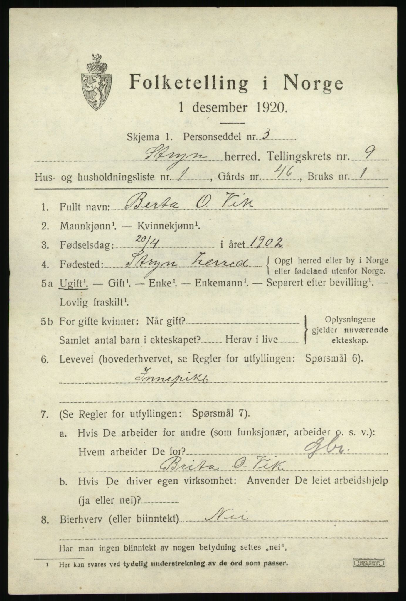 SAB, 1920 census for Stryn, 1920, p. 4170