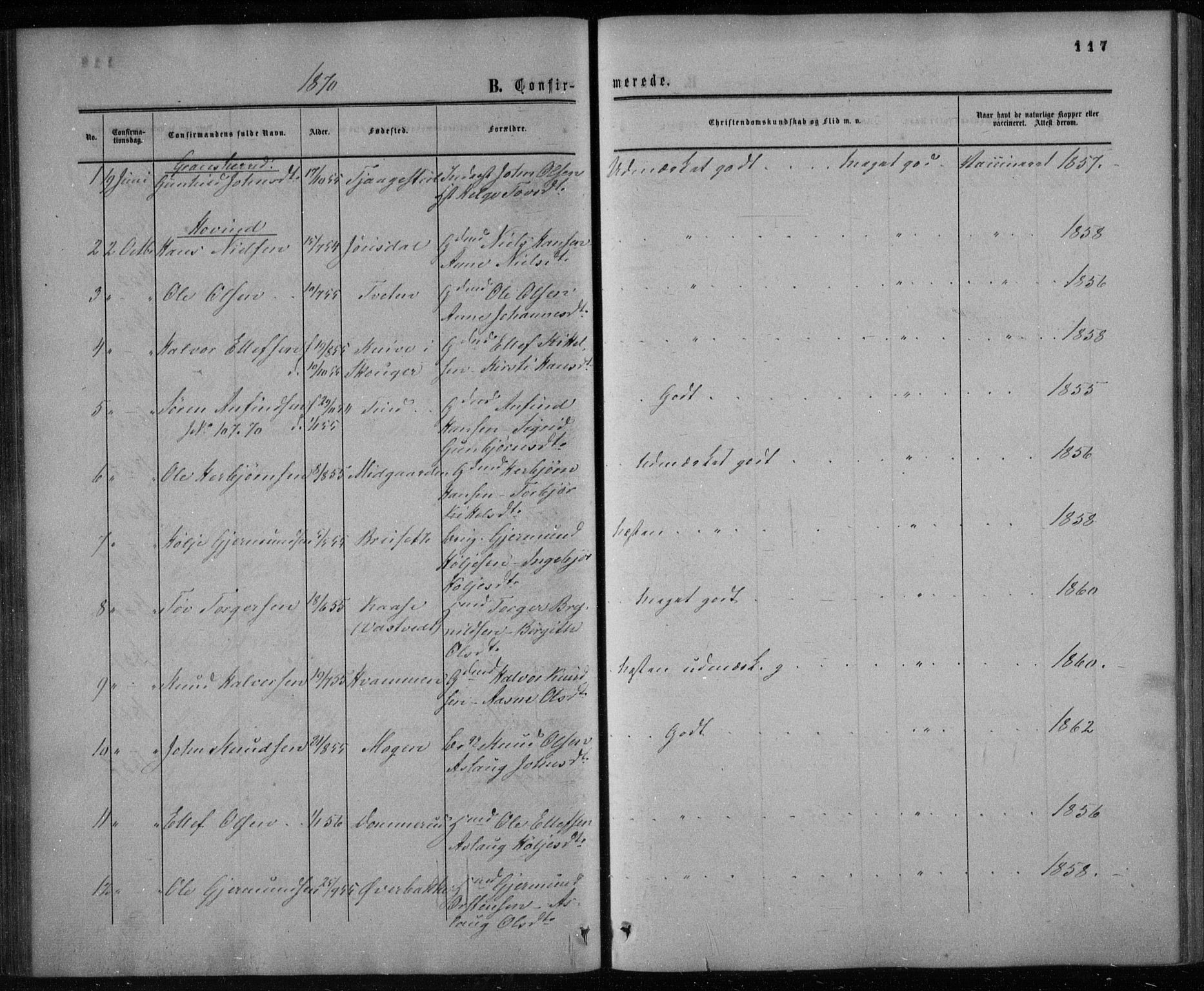 Gransherad kirkebøker, AV/SAKO-A-267/F/Fa/L0003: Parish register (official) no. I 3, 1859-1870, p. 117