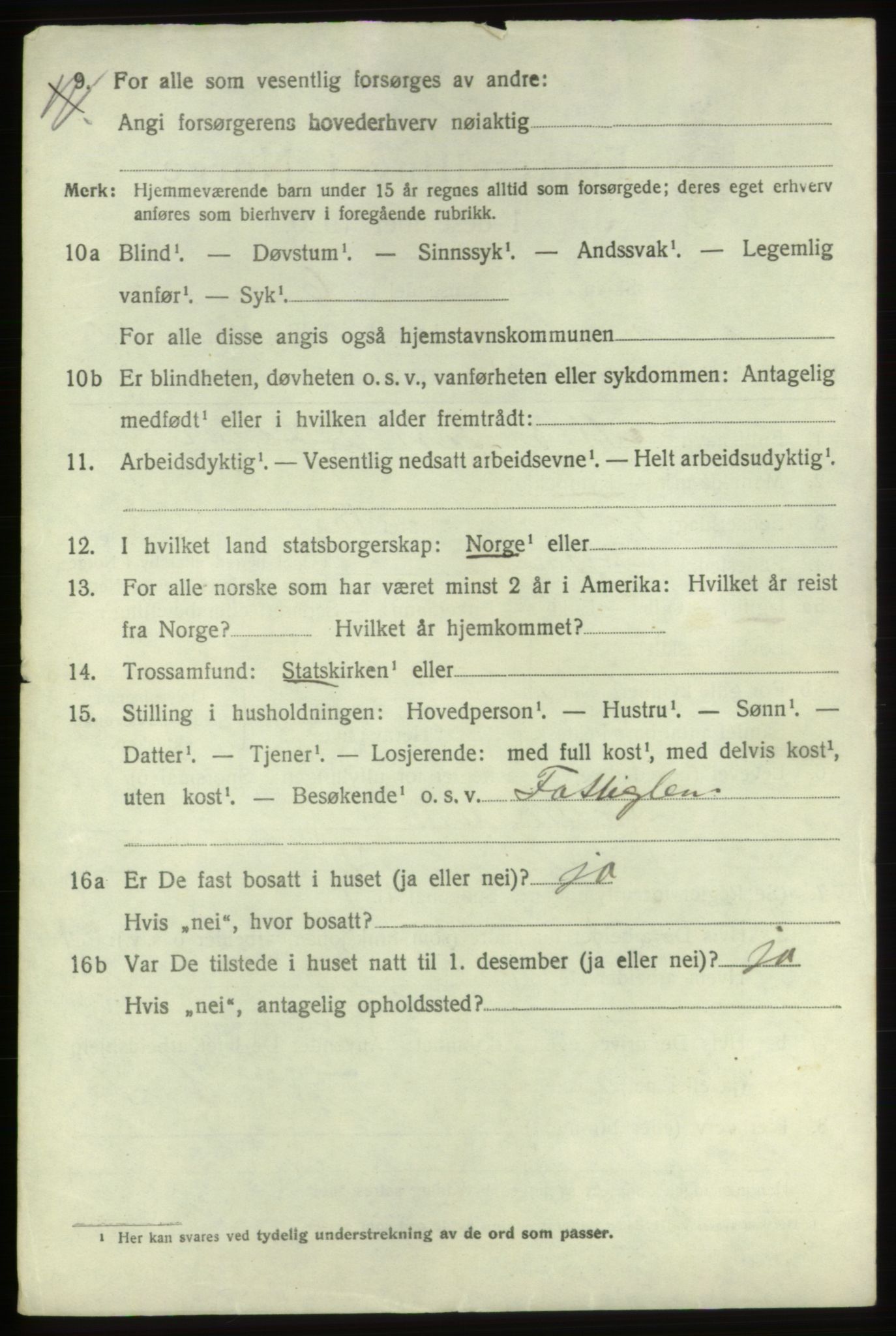 SAB, 1920 census for Tysnes, 1920, p. 10121