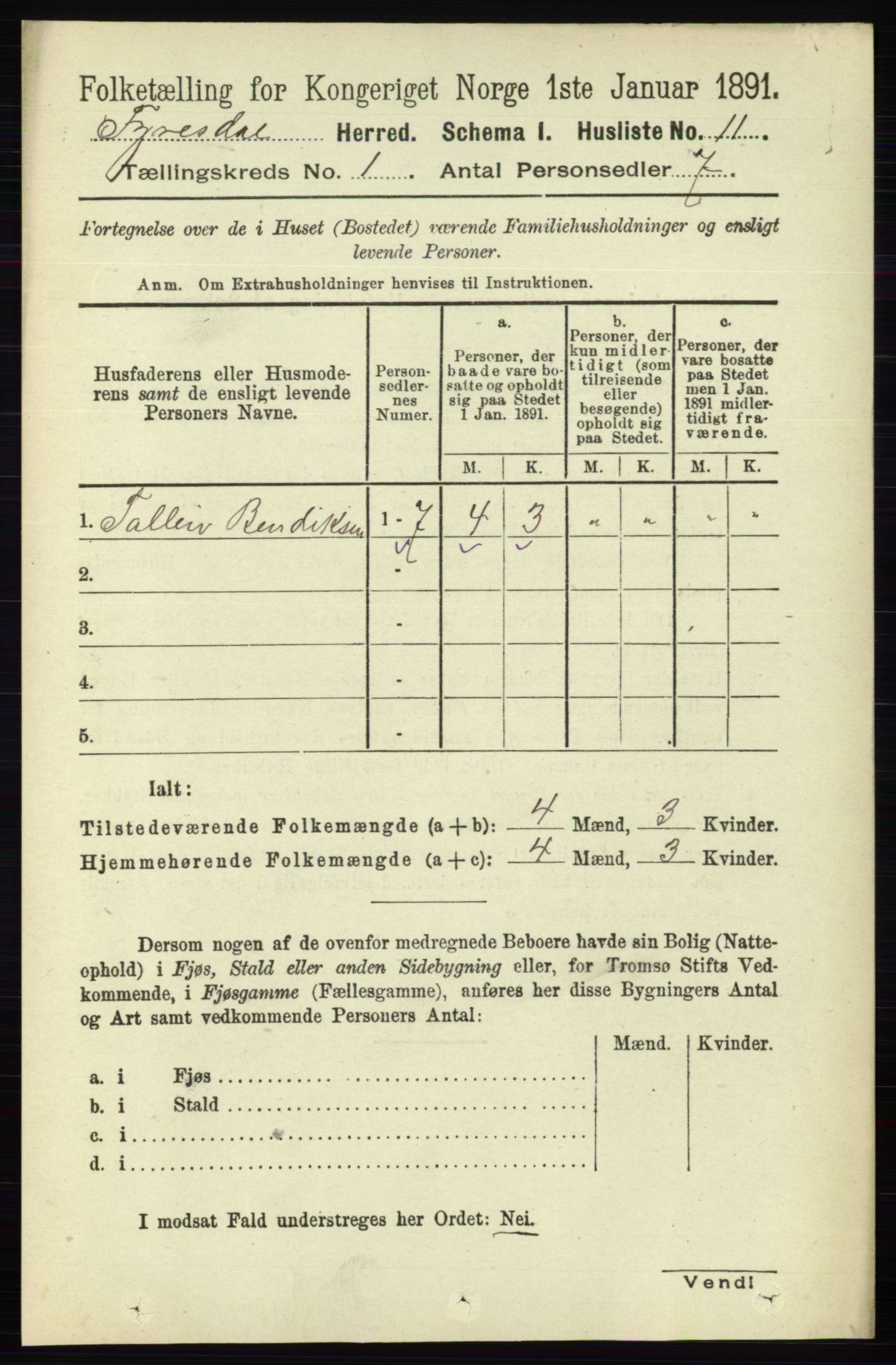 RA, 1891 census for 0831 Fyresdal, 1891, p. 34