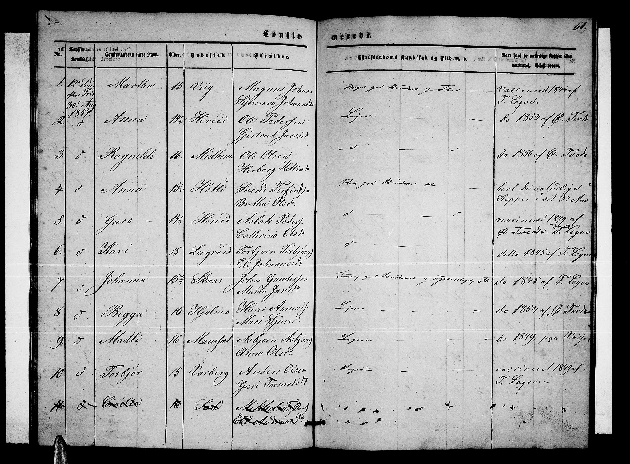 Ullensvang sokneprestembete, SAB/A-78701/H/Hab: Parish register (copy) no. C 1, 1855-1871, p. 51