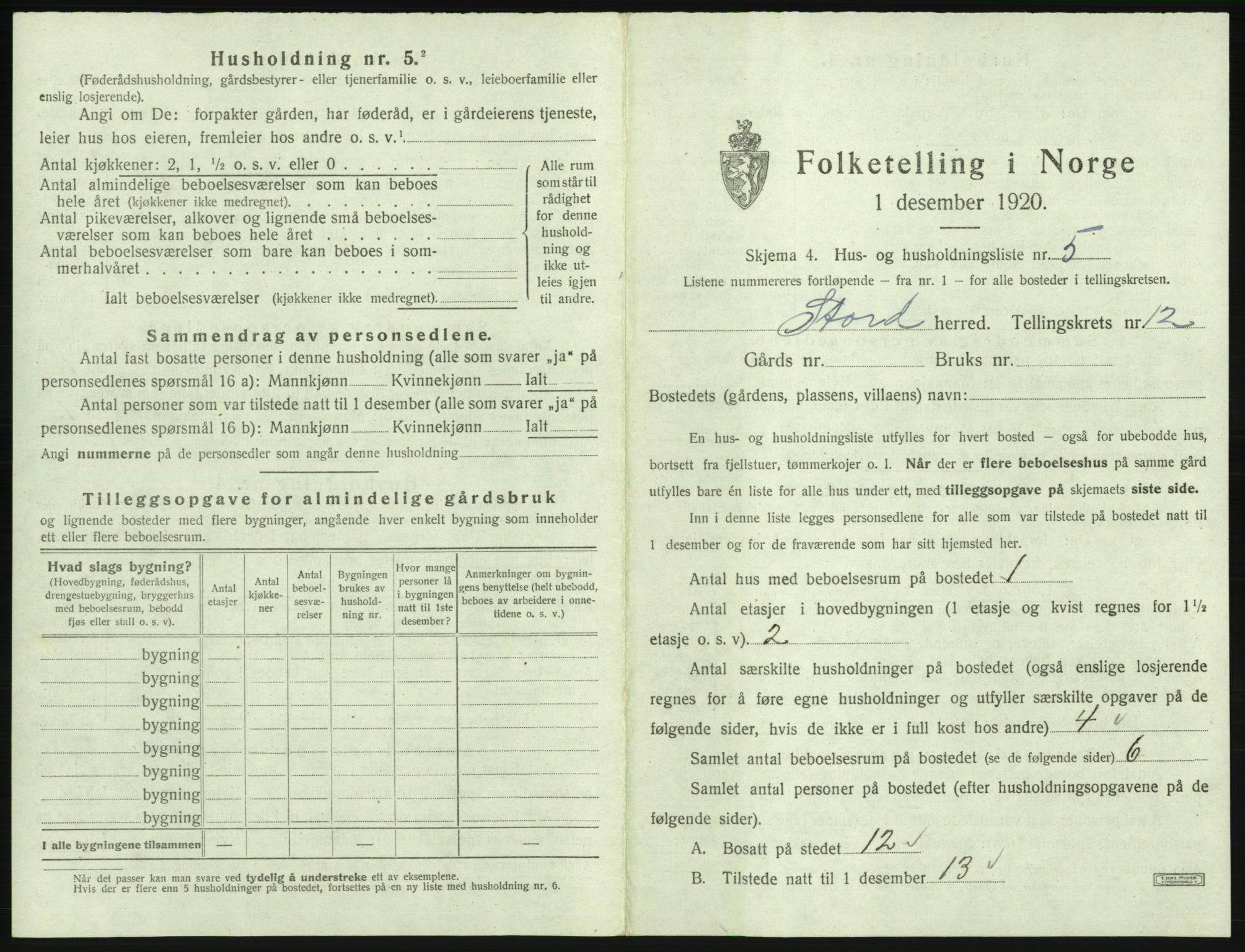 SAB, 1920 census for Stord, 1920, p. 862