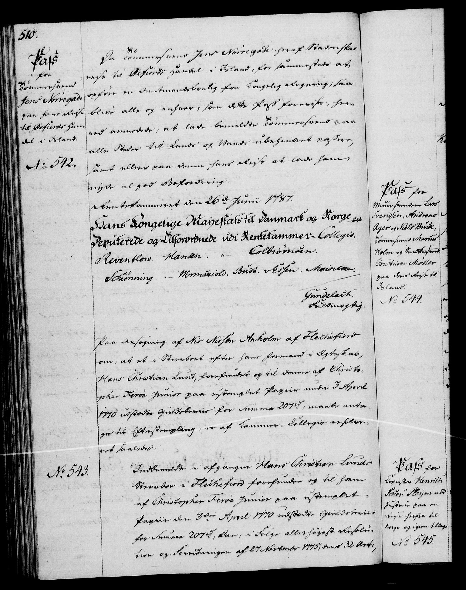 Rentekammeret, Kammerkanselliet, RA/EA-3111/G/Gg/Gga/L0013: Norsk ekspedisjonsprotokoll med register (merket RK 53.13), 1784-1787, p. 510