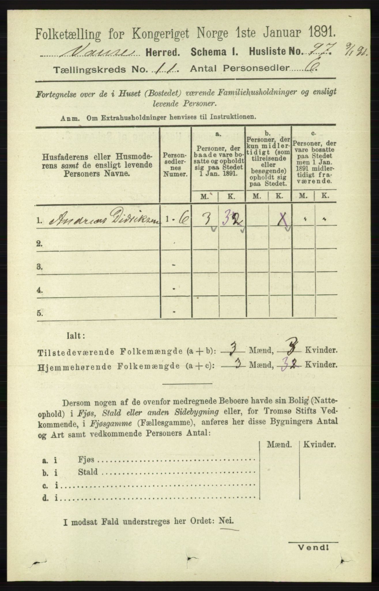 RA, 1891 census for 1041 Vanse, 1891, p. 6175