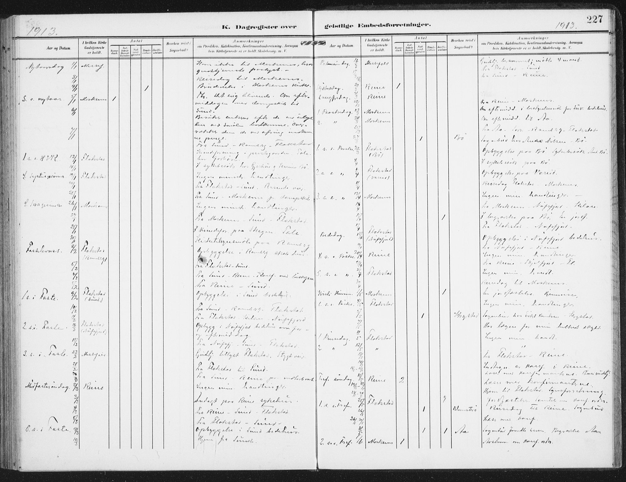 Ministerialprotokoller, klokkerbøker og fødselsregistre - Nordland, SAT/A-1459/885/L1206: Parish register (official) no. 885A07, 1905-1915, p. 227