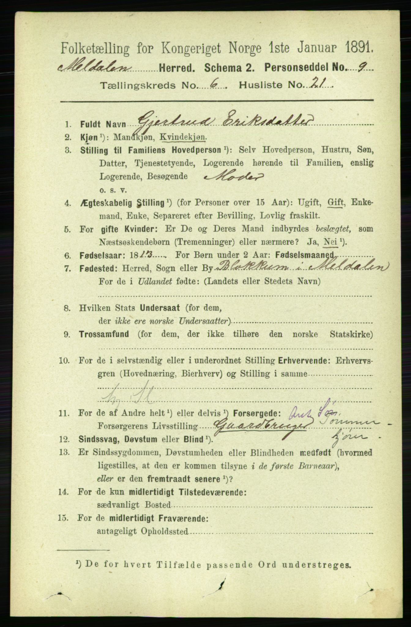 RA, 1891 census for 1636 Meldal, 1891, p. 3006