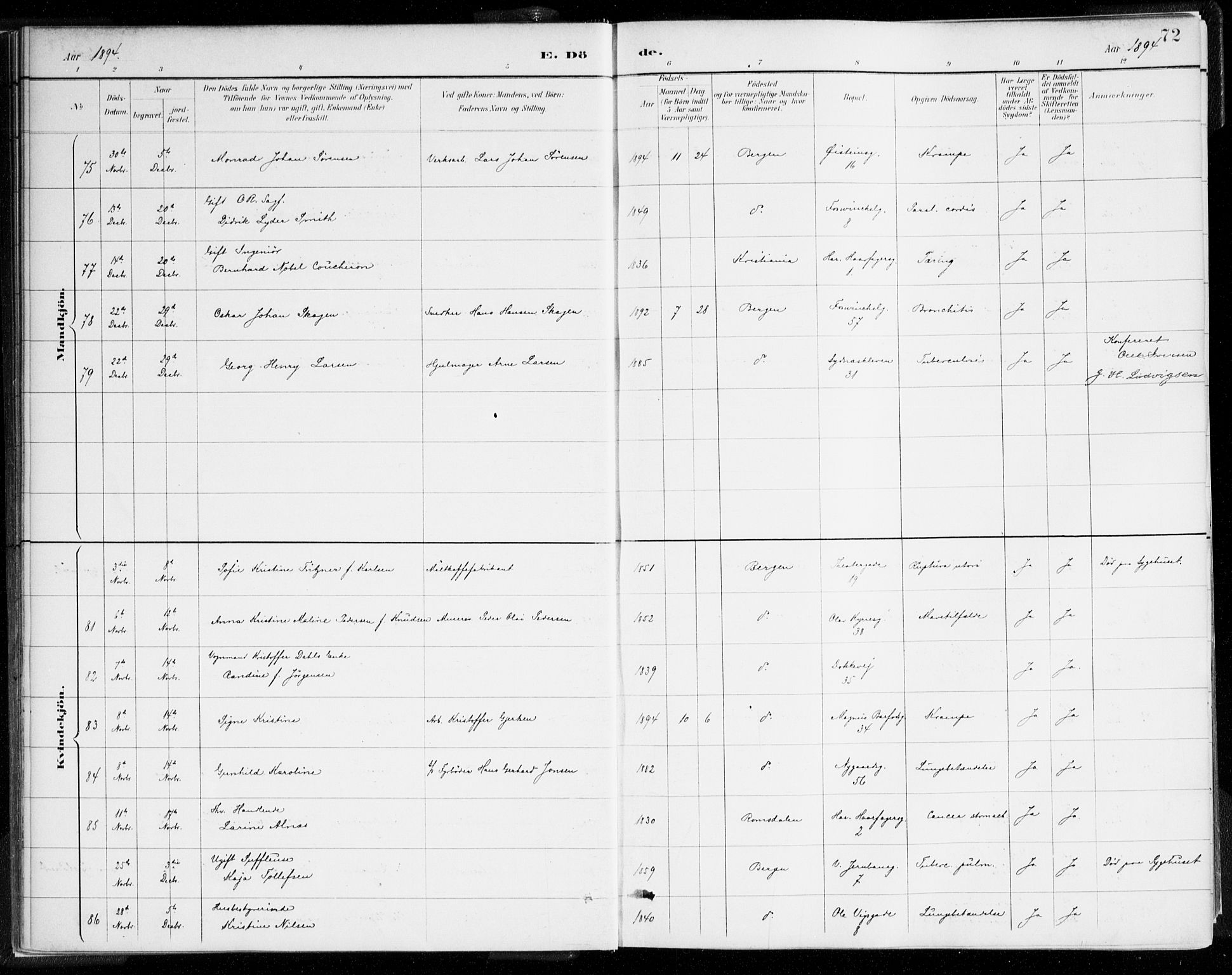 Johanneskirken sokneprestembete, SAB/A-76001/H/Haa/L0019: Parish register (official) no. E 1, 1885-1915, p. 72