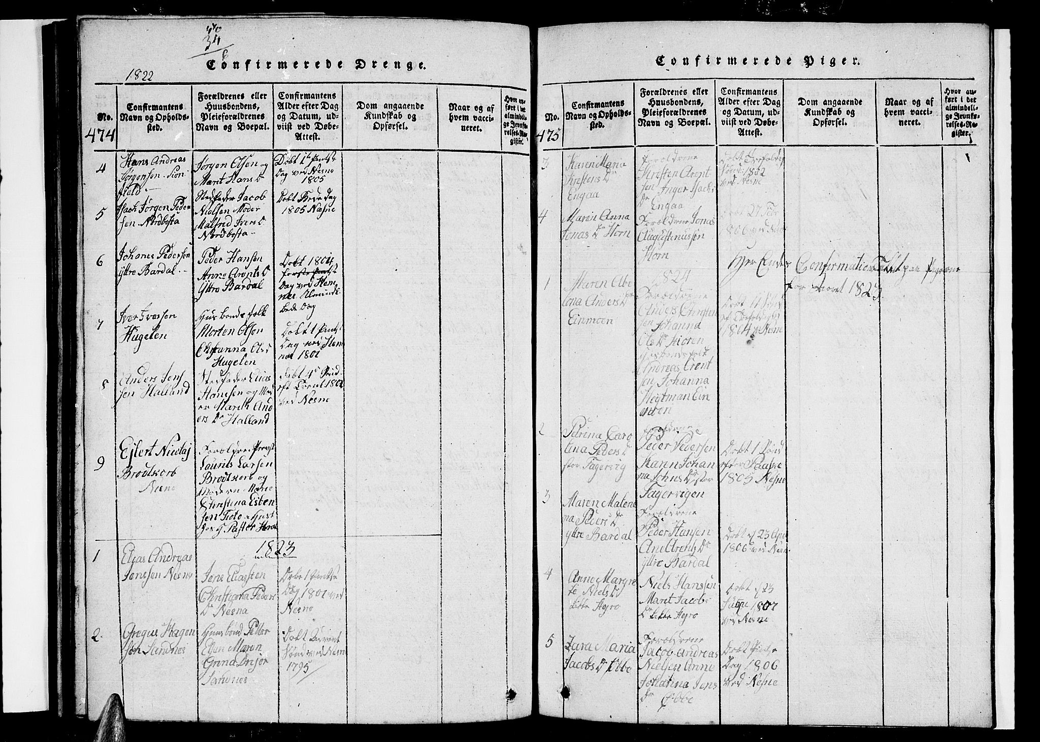 Ministerialprotokoller, klokkerbøker og fødselsregistre - Nordland, AV/SAT-A-1459/838/L0554: Parish register (copy) no. 838C01, 1820-1828, p. 474-475