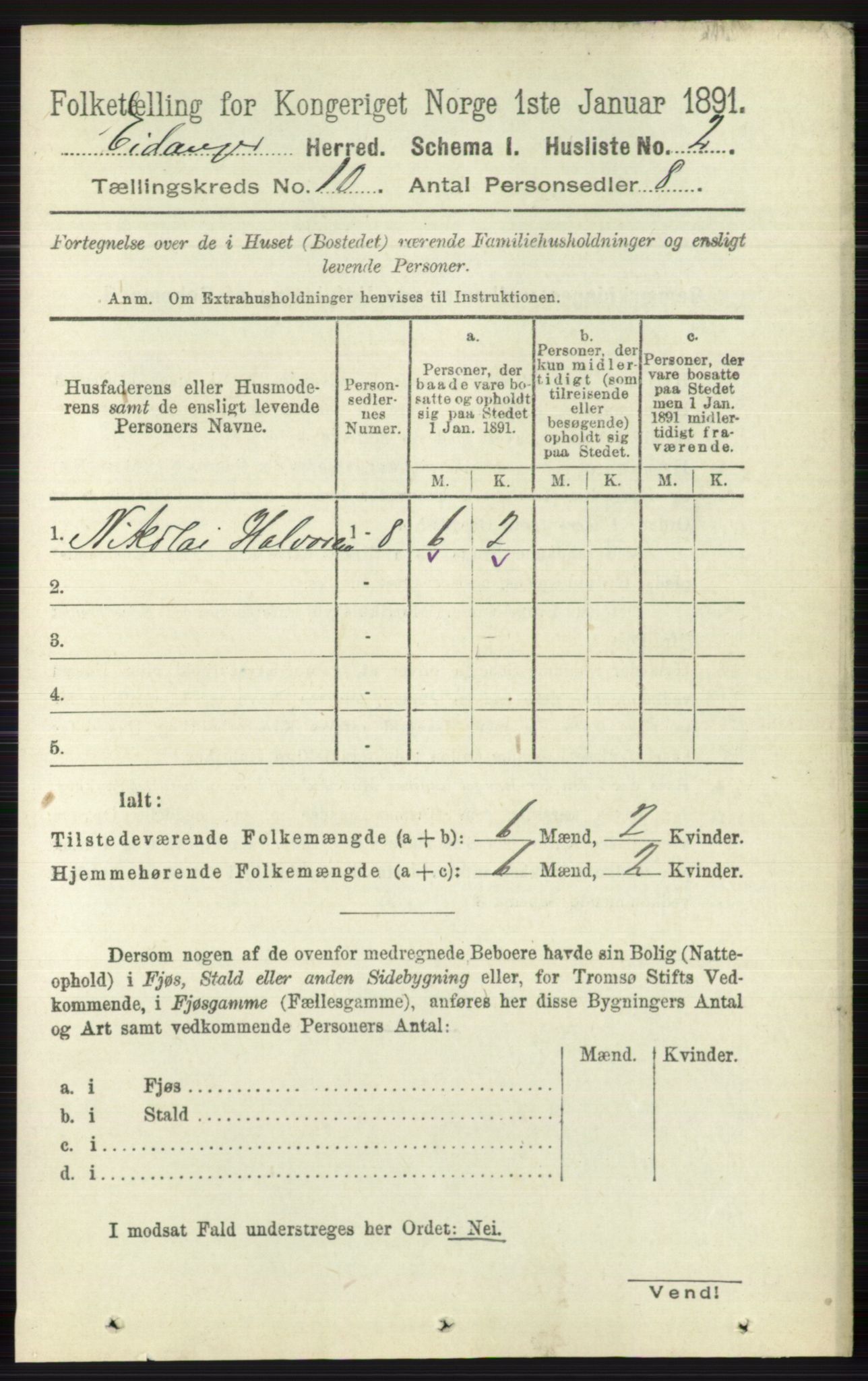 RA, 1891 census for 0813 Eidanger, 1891, p. 3881