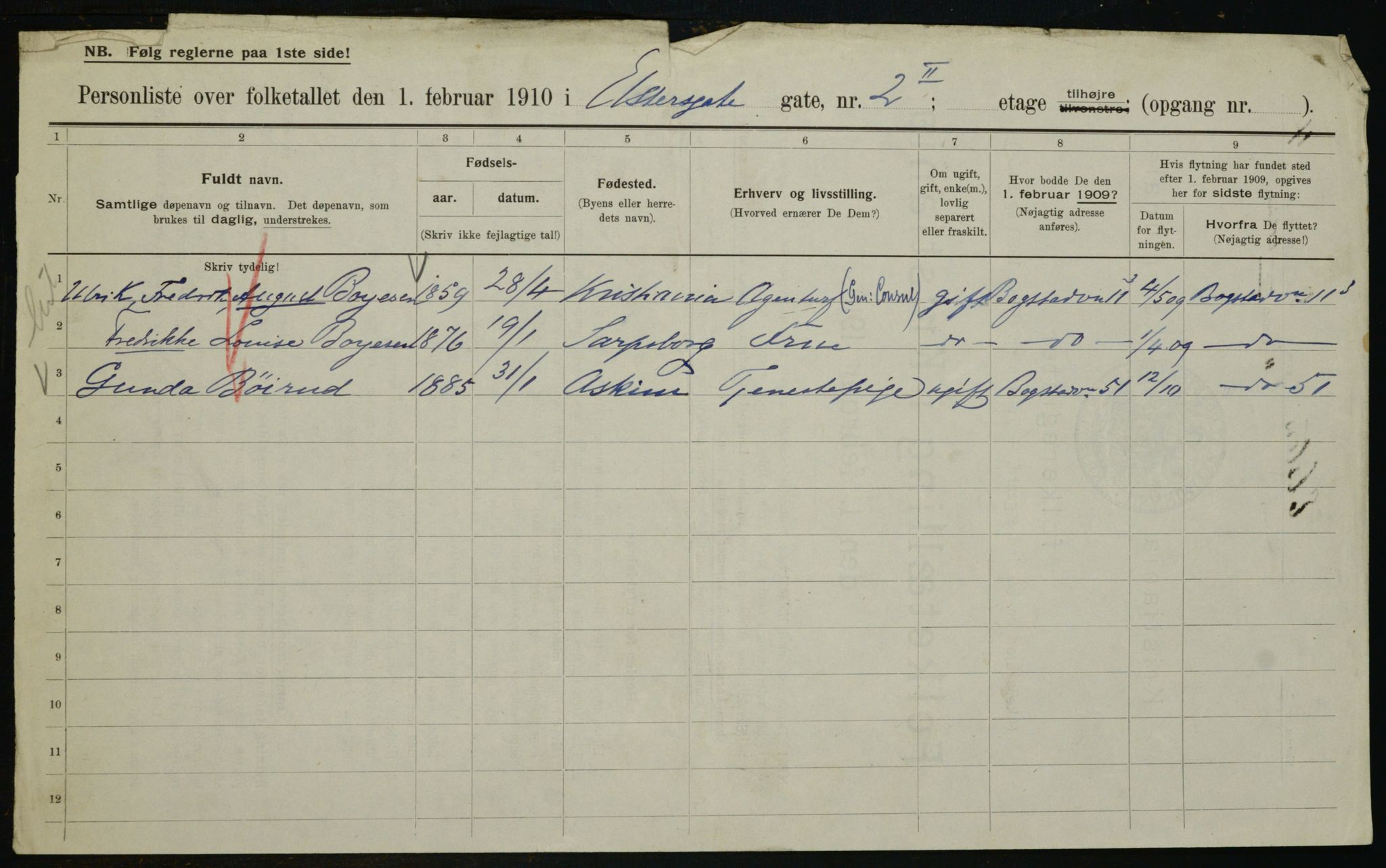 OBA, Municipal Census 1910 for Kristiania, 1910, p. 19094