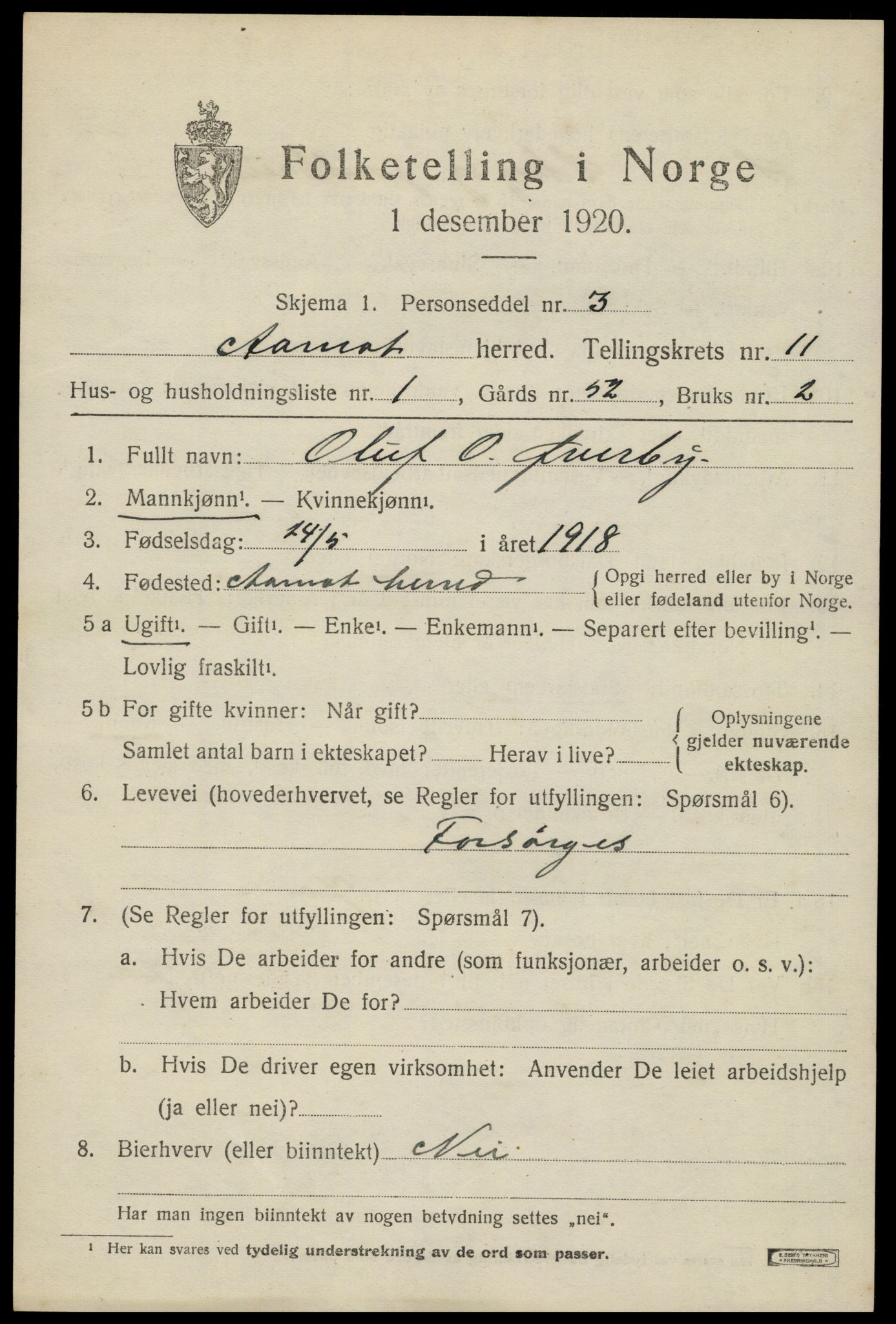 SAH, 1920 census for Åmot, 1920, p. 9415