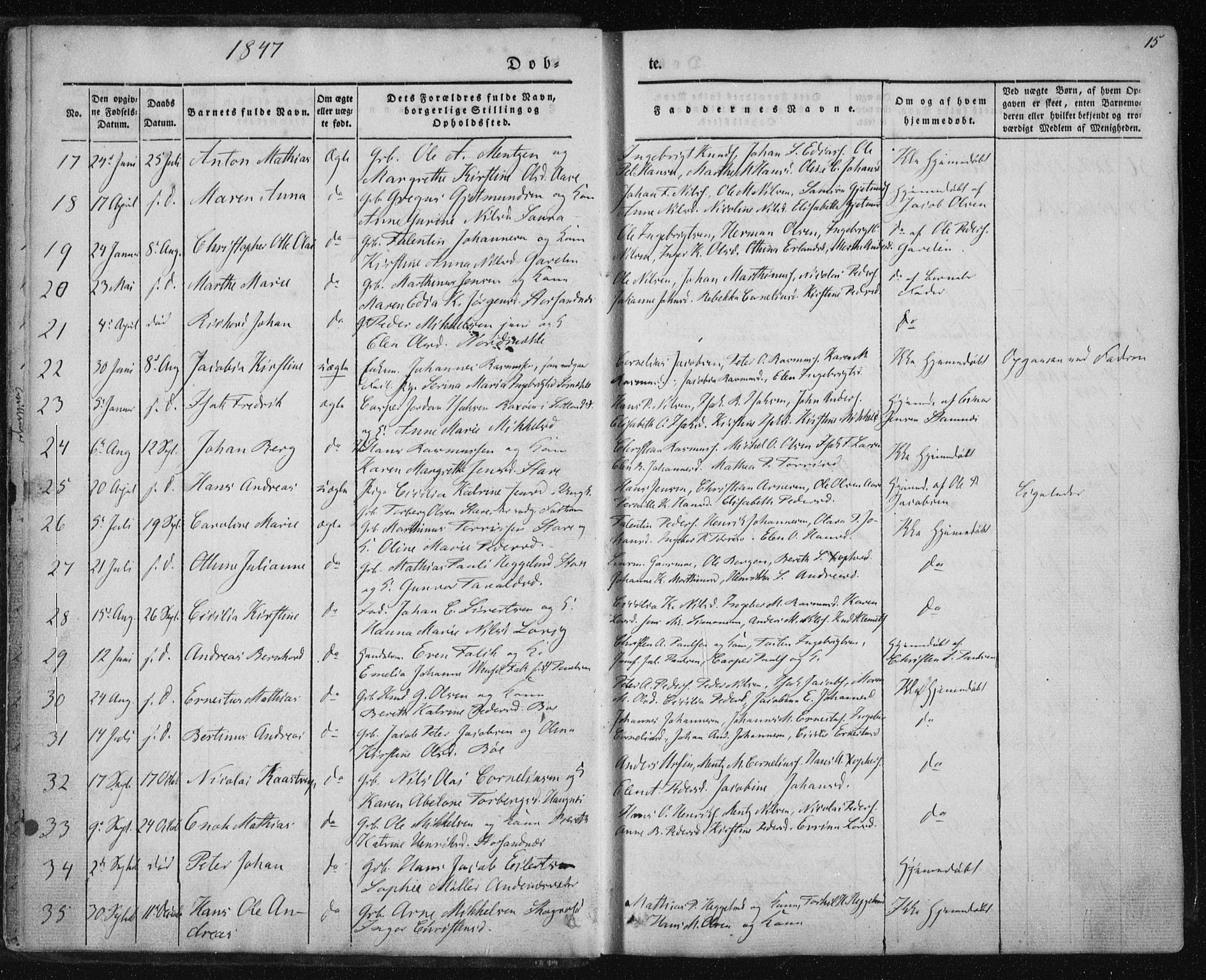 Ministerialprotokoller, klokkerbøker og fødselsregistre - Nordland, SAT/A-1459/897/L1396: Parish register (official) no. 897A04, 1842-1866, p. 15
