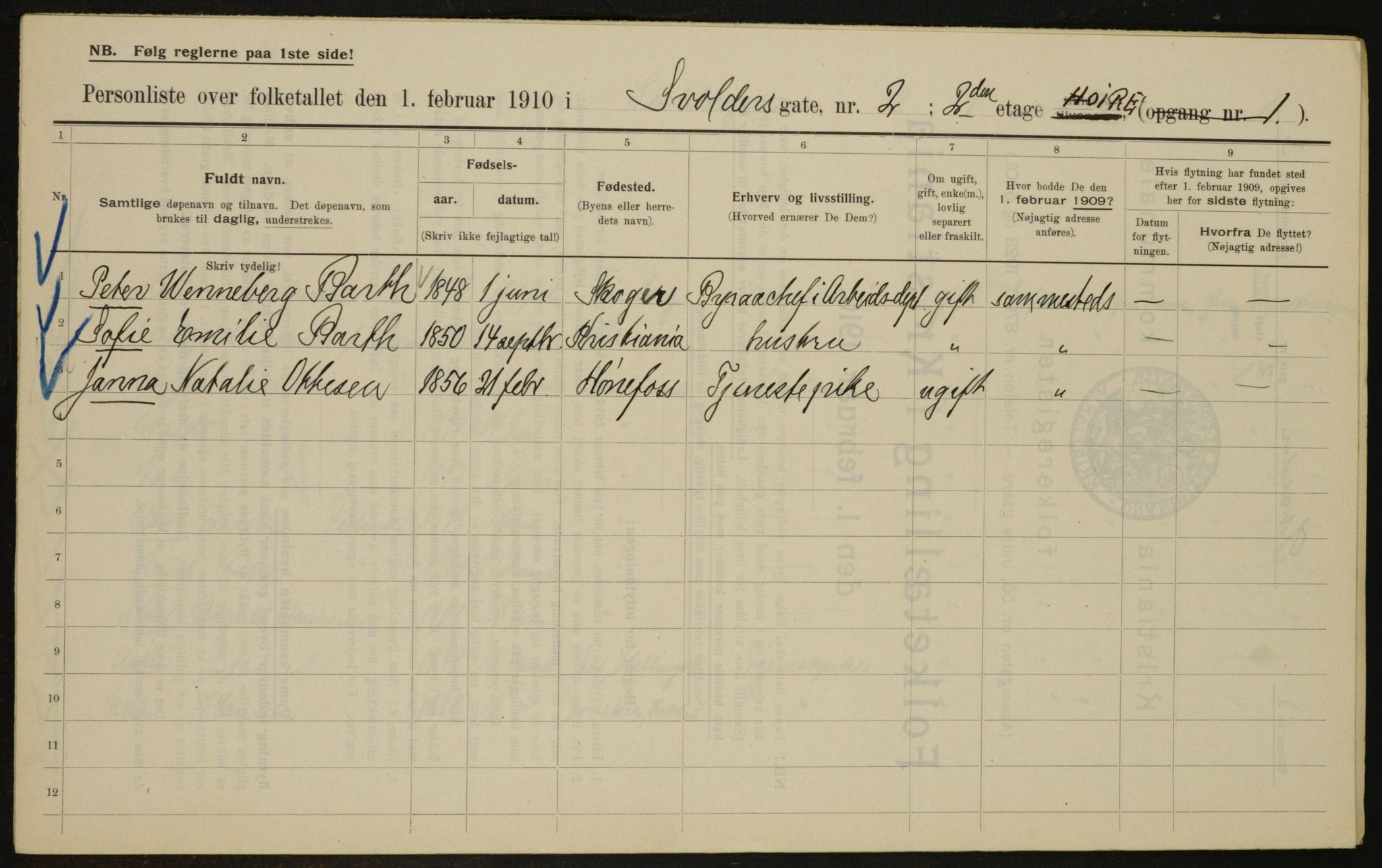 OBA, Municipal Census 1910 for Kristiania, 1910, p. 100706