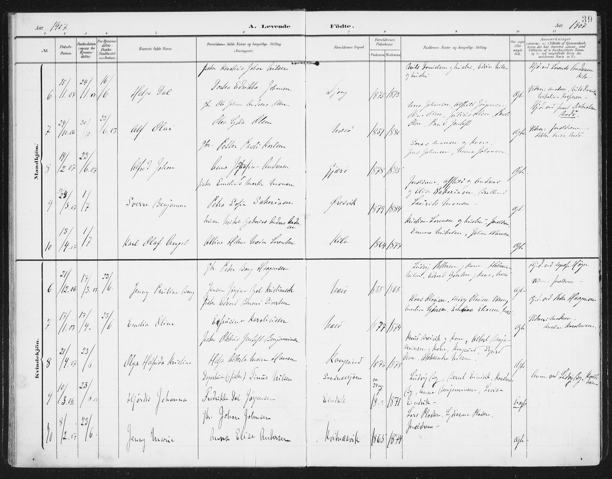 Ministerialprotokoller, klokkerbøker og fødselsregistre - Nordland, AV/SAT-A-1459/841/L0612: Parish register (official) no. 841A15, 1902-1910, p. 39