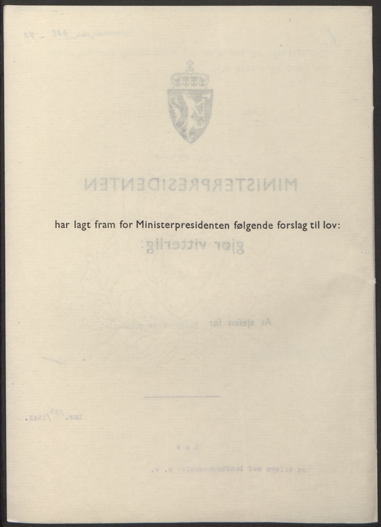 NS-administrasjonen 1940-1945 (Statsrådsekretariatet, de kommisariske statsråder mm), RA/S-4279/D/Db/L0098: Lover II, 1942, p. 346