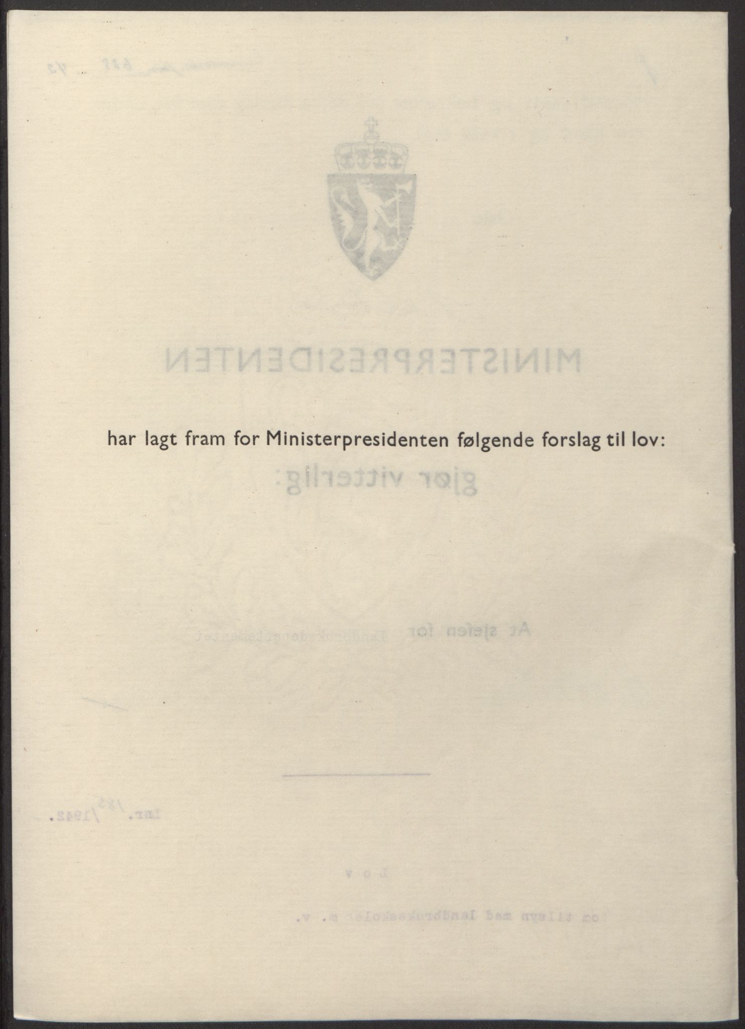 NS-administrasjonen 1940-1945 (Statsrådsekretariatet, de kommisariske statsråder mm), AV/RA-S-4279/D/Db/L0098: Lover II, 1942, p. 346