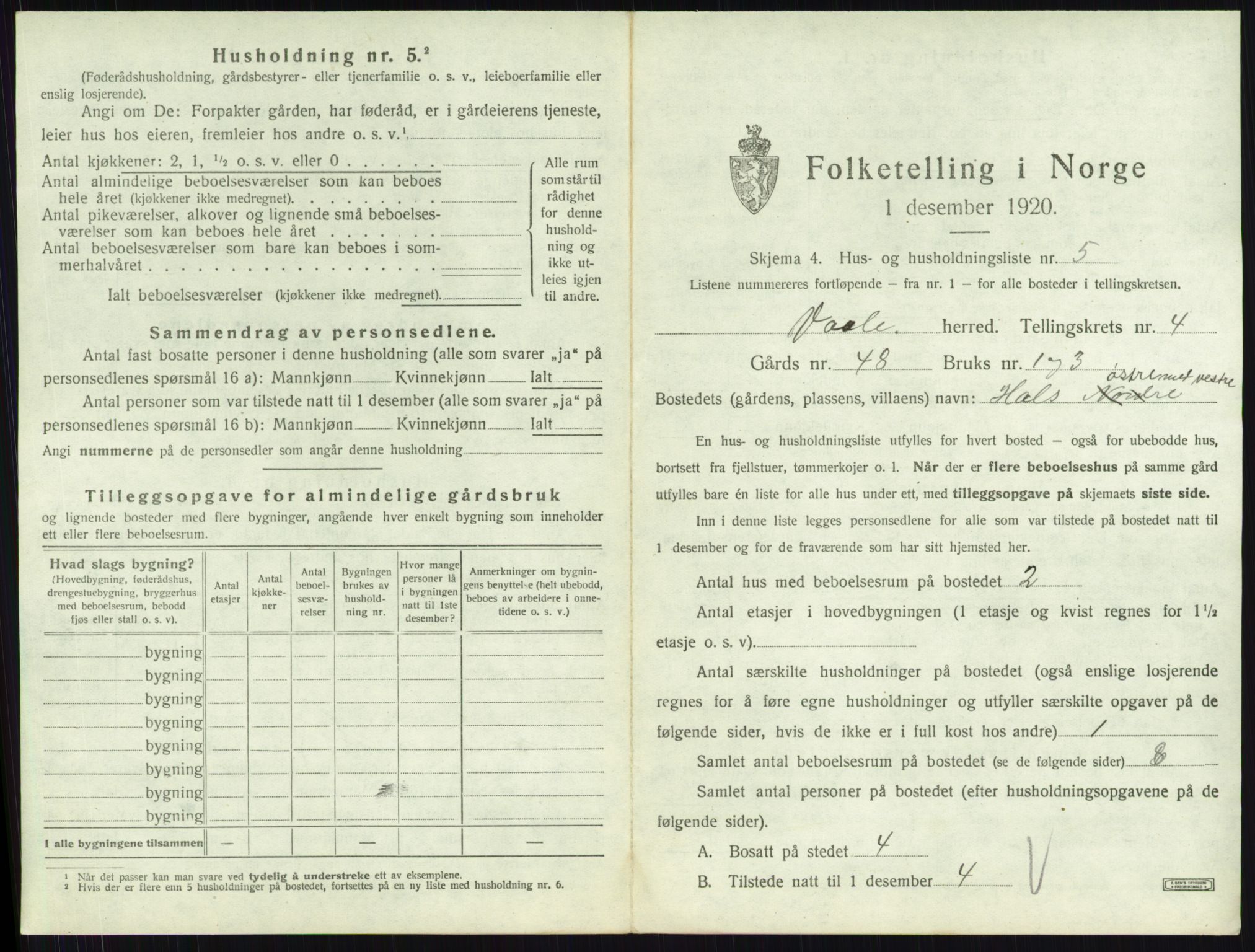 SAKO, 1920 census for Våle, 1920, p. 414