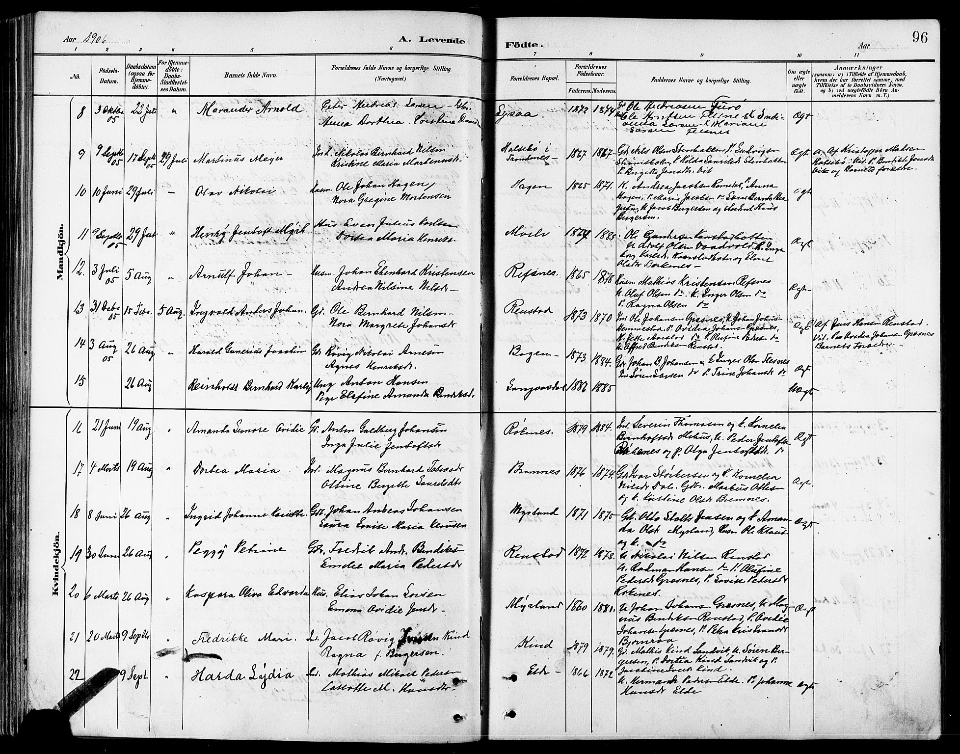 Kvæfjord sokneprestkontor, AV/SATØ-S-1323/G/Ga/Gab/L0005klokker: Parish register (copy) no. 5, 1886-1911, p. 96