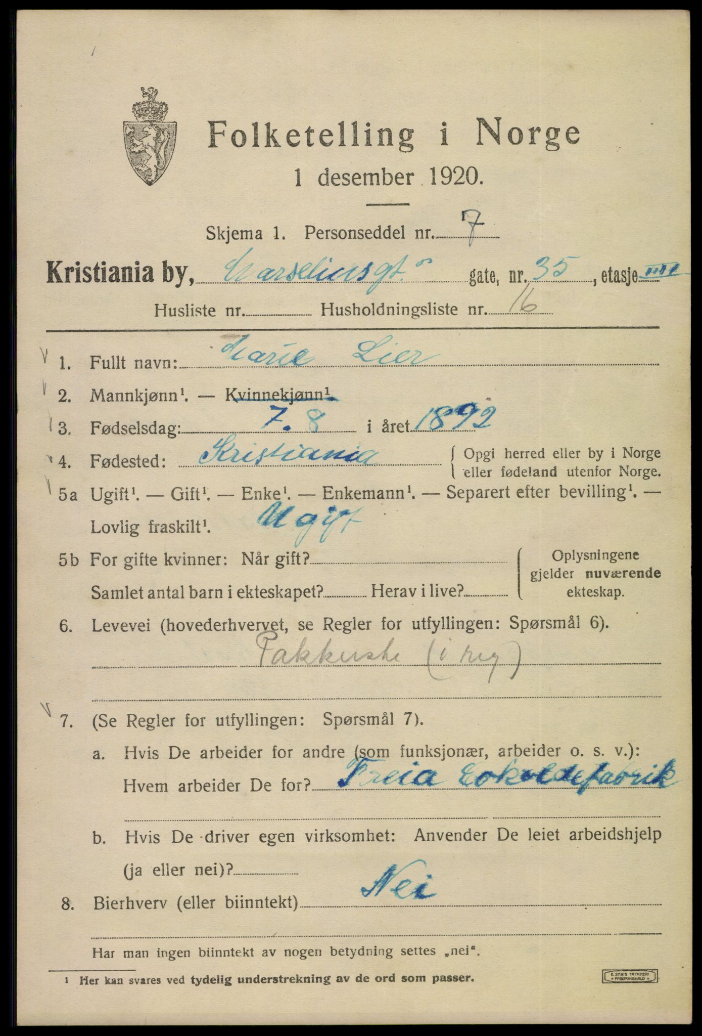 SAO, 1920 census for Kristiania, 1920, p. 392141