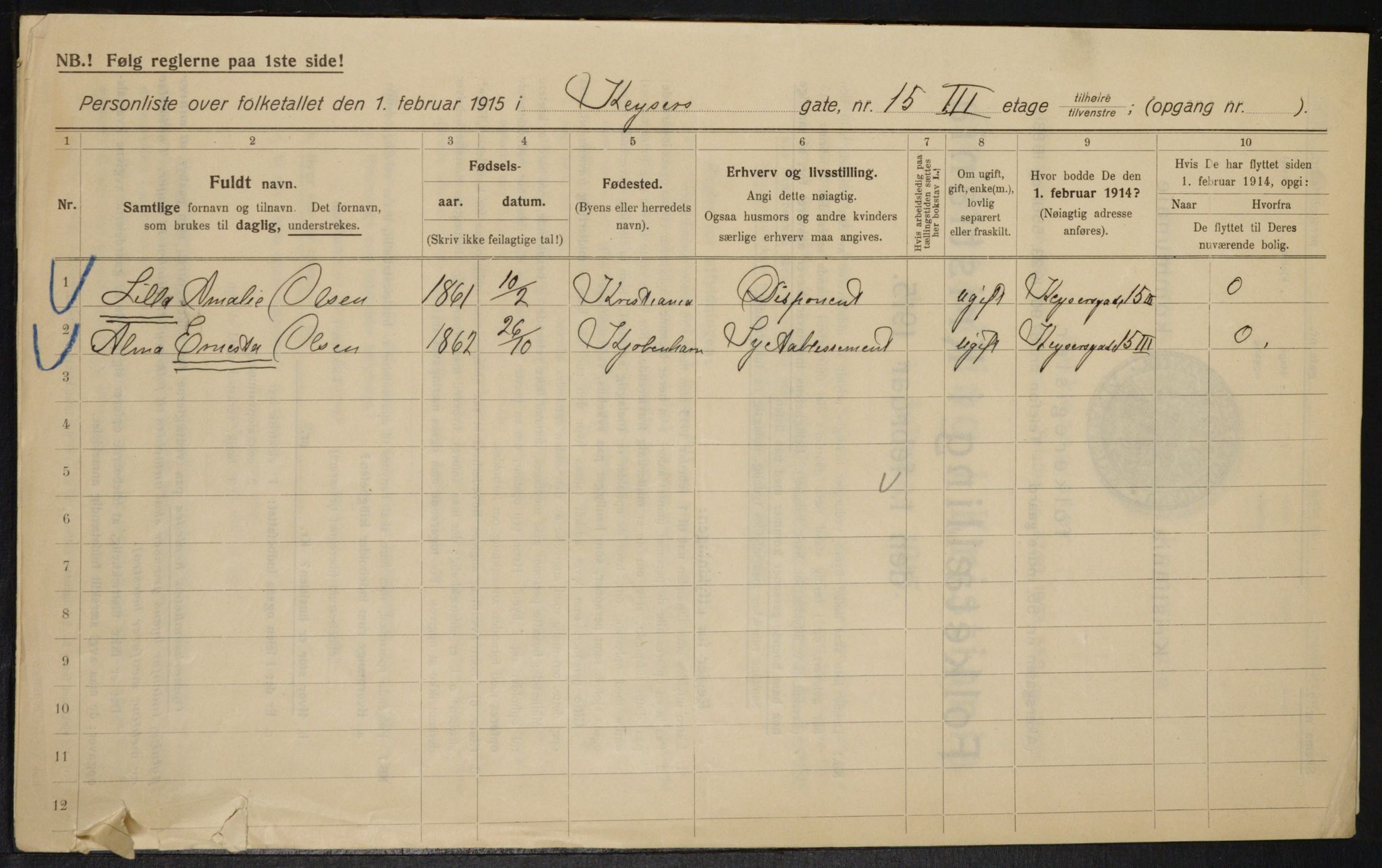 OBA, Municipal Census 1915 for Kristiania, 1915, p. 48903