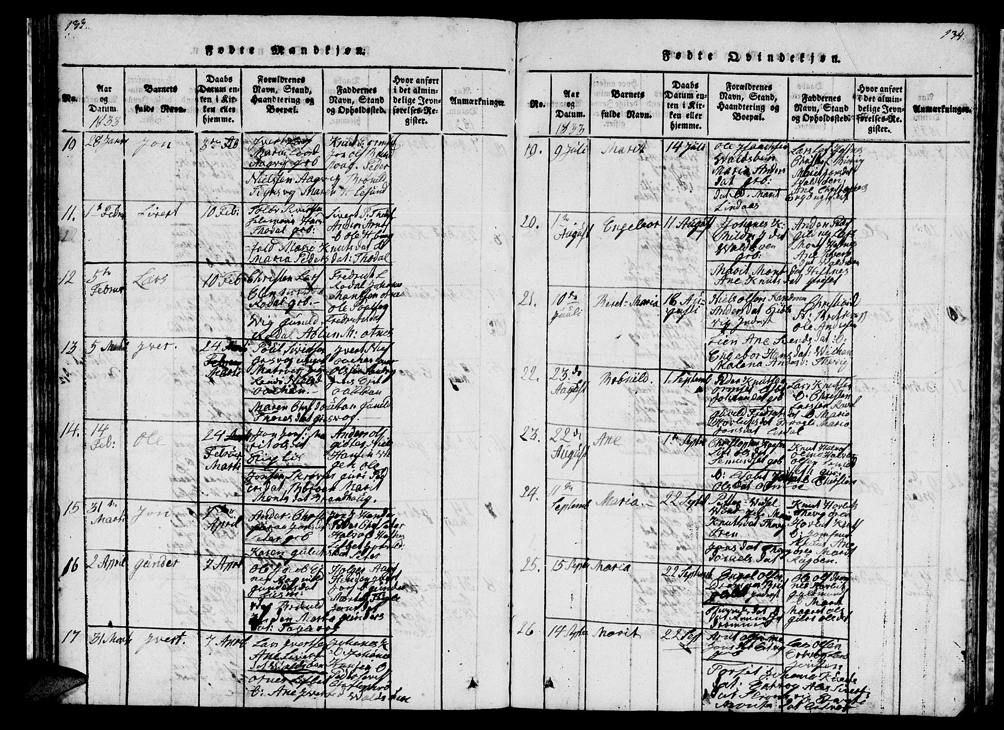 Ministerialprotokoller, klokkerbøker og fødselsregistre - Møre og Romsdal, AV/SAT-A-1454/578/L0908: Parish register (copy) no. 578C01, 1819-1837, p. 133-134