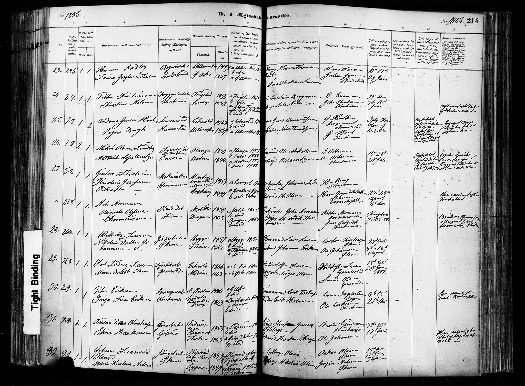 Østre Aker prestekontor Kirkebøker, SAO/A-10840/F/Fa/L0008: Parish register (official) no. I 8, 1883-1894, p. 214