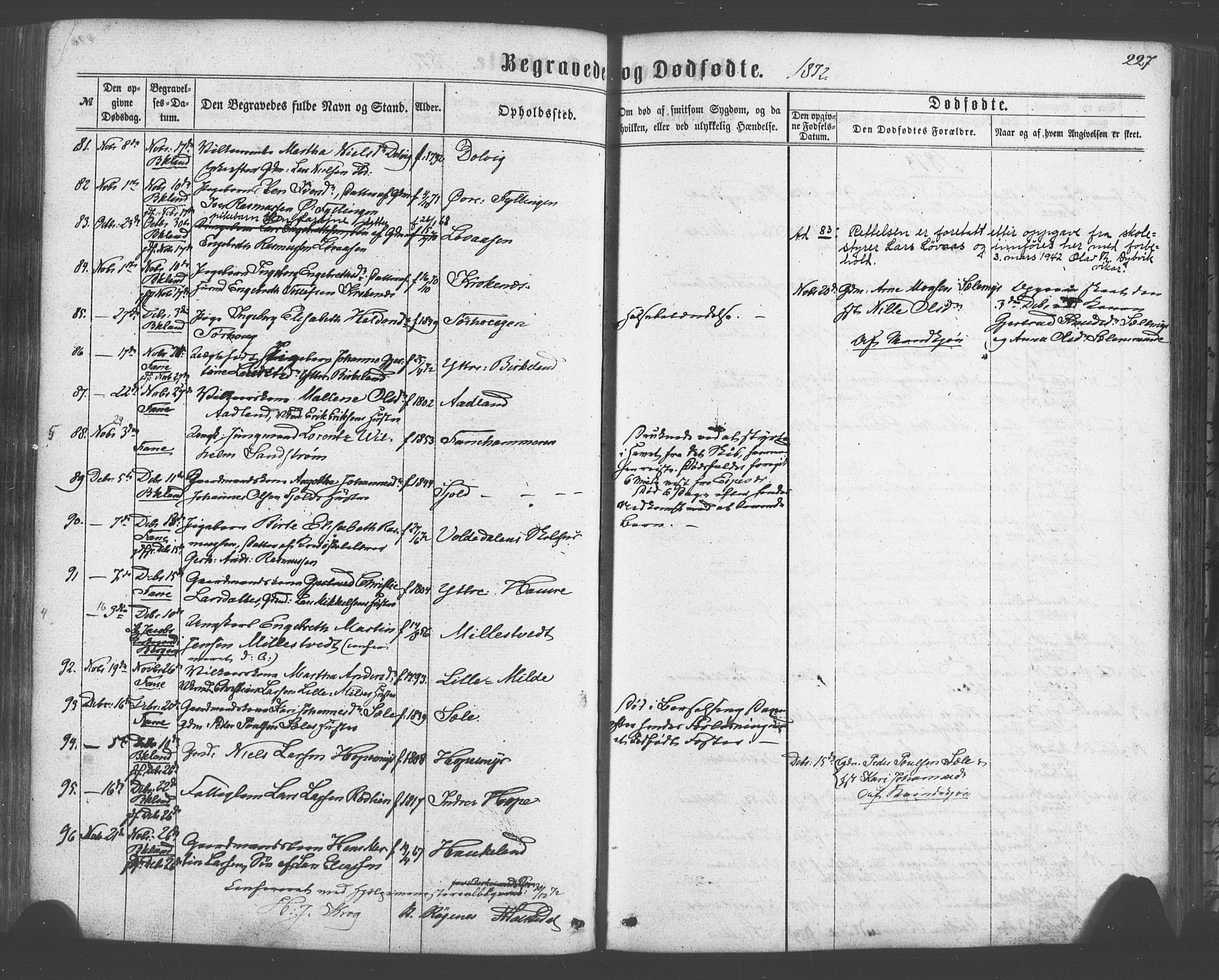 Fana Sokneprestembete, SAB/A-75101/H/Haa/Haaa/L0012: Parish register (official) no. A 12, 1862-1878, p. 227