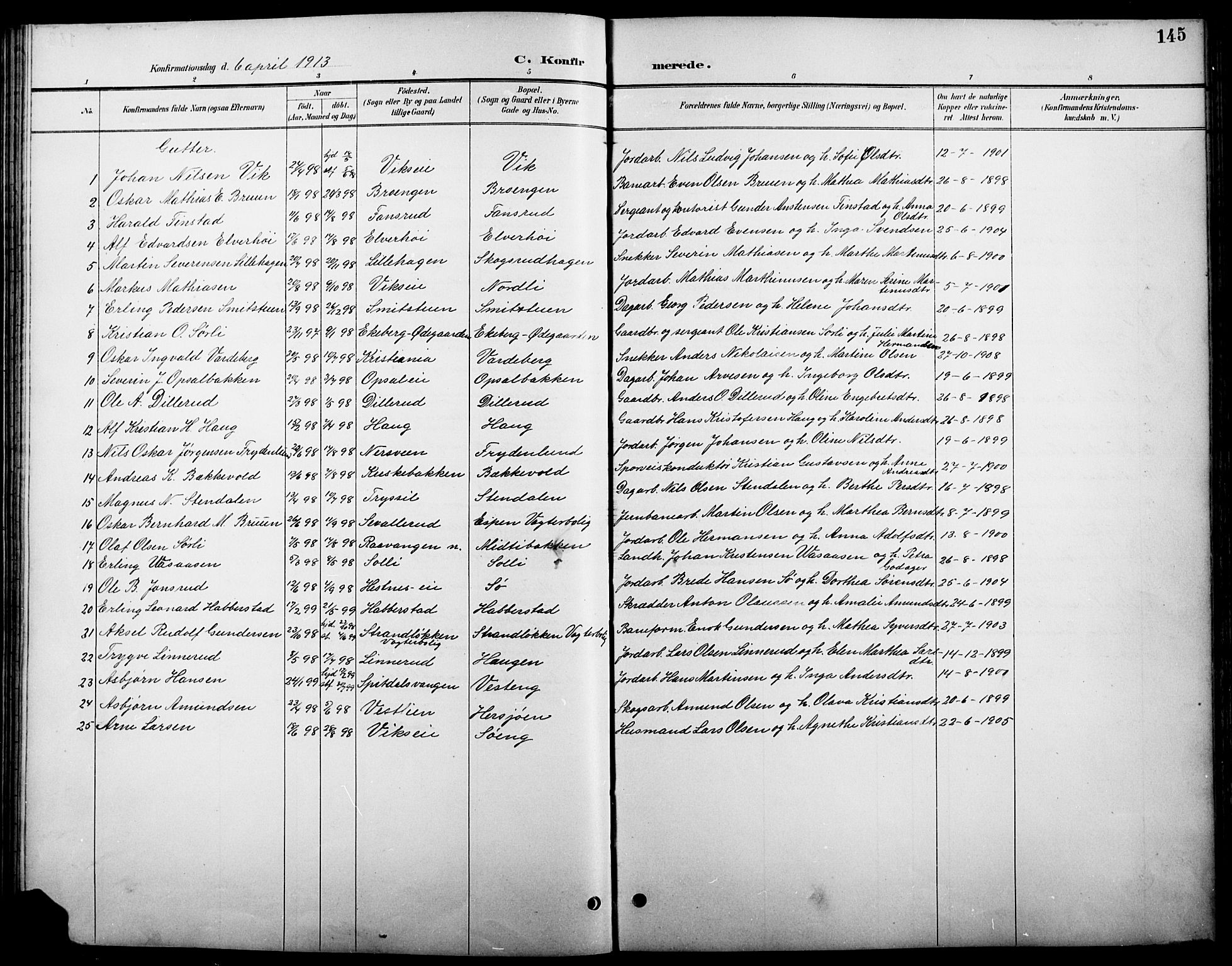 Stange prestekontor, AV/SAH-PREST-002/L/L0011: Parish register (copy) no. 11, 1895-1917, p. 145