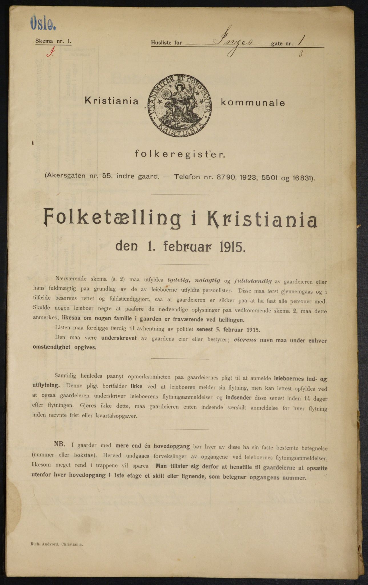 OBA, Municipal Census 1915 for Kristiania, 1915, p. 43385