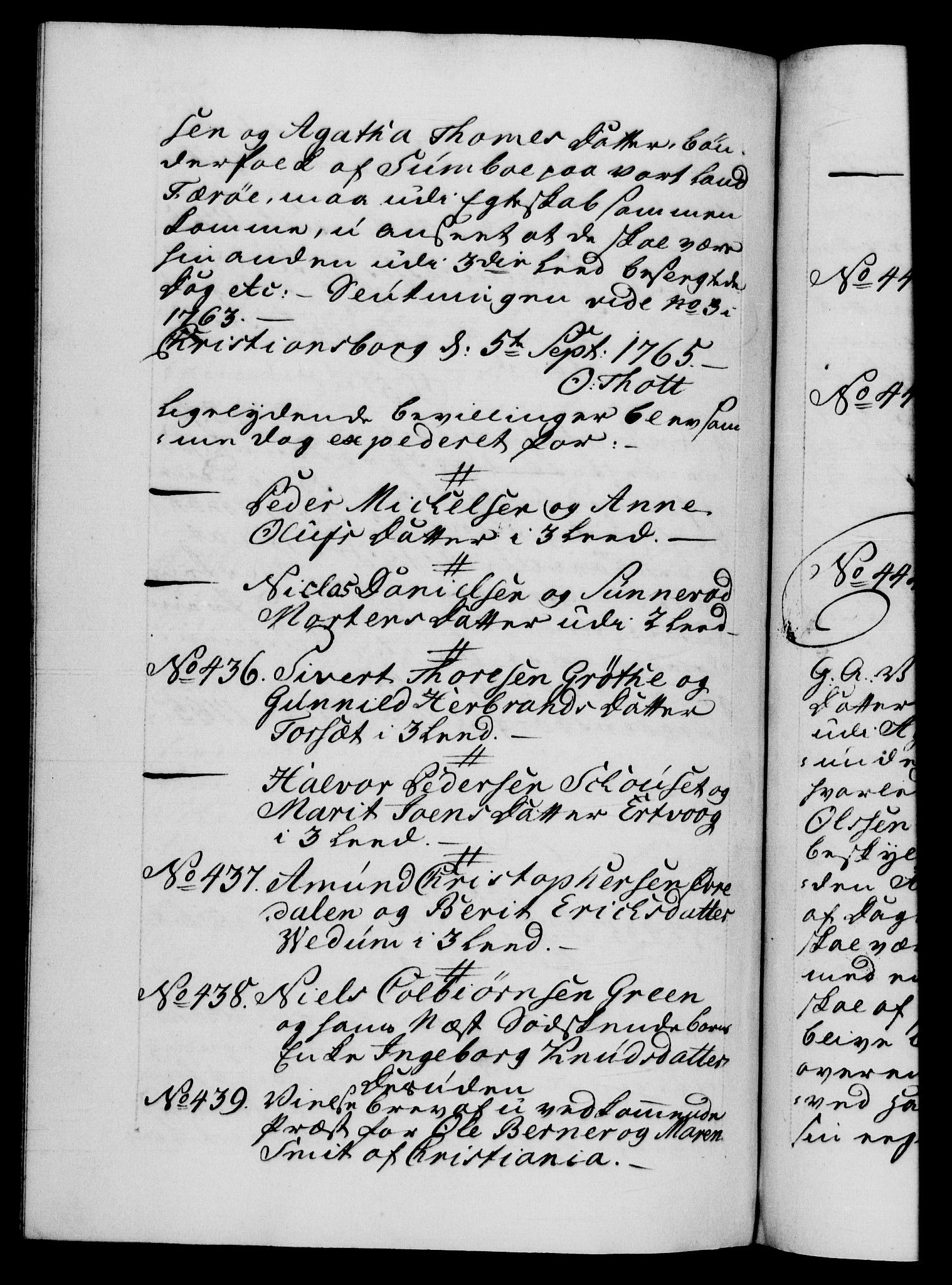 Danske Kanselli 1572-1799, RA/EA-3023/F/Fc/Fca/Fcaa/L0042: Norske registre, 1763-1766, p. 705b