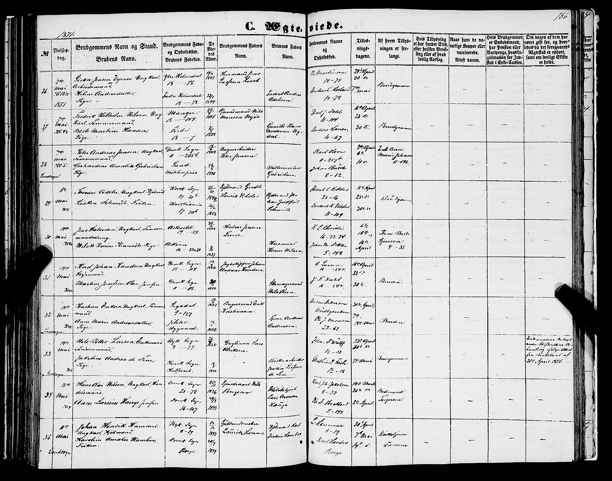 Domkirken sokneprestembete, AV/SAB-A-74801/H/Haa/L0034: Parish register (official) no. D 2, 1853-1874, p. 156