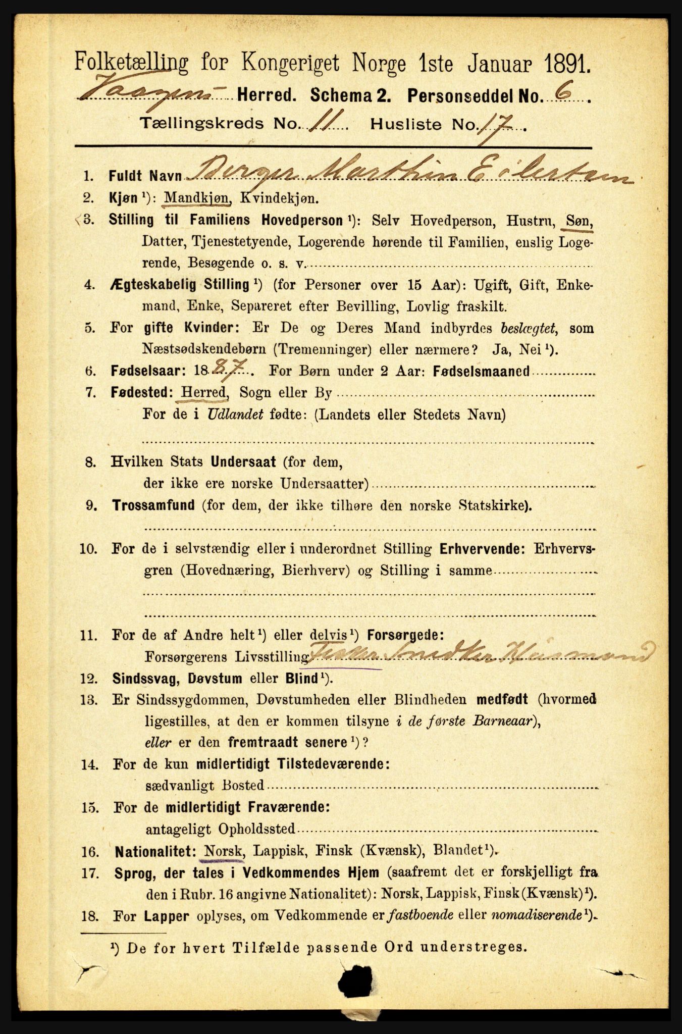 RA, 1891 census for 1865 Vågan, 1891, p. 2830