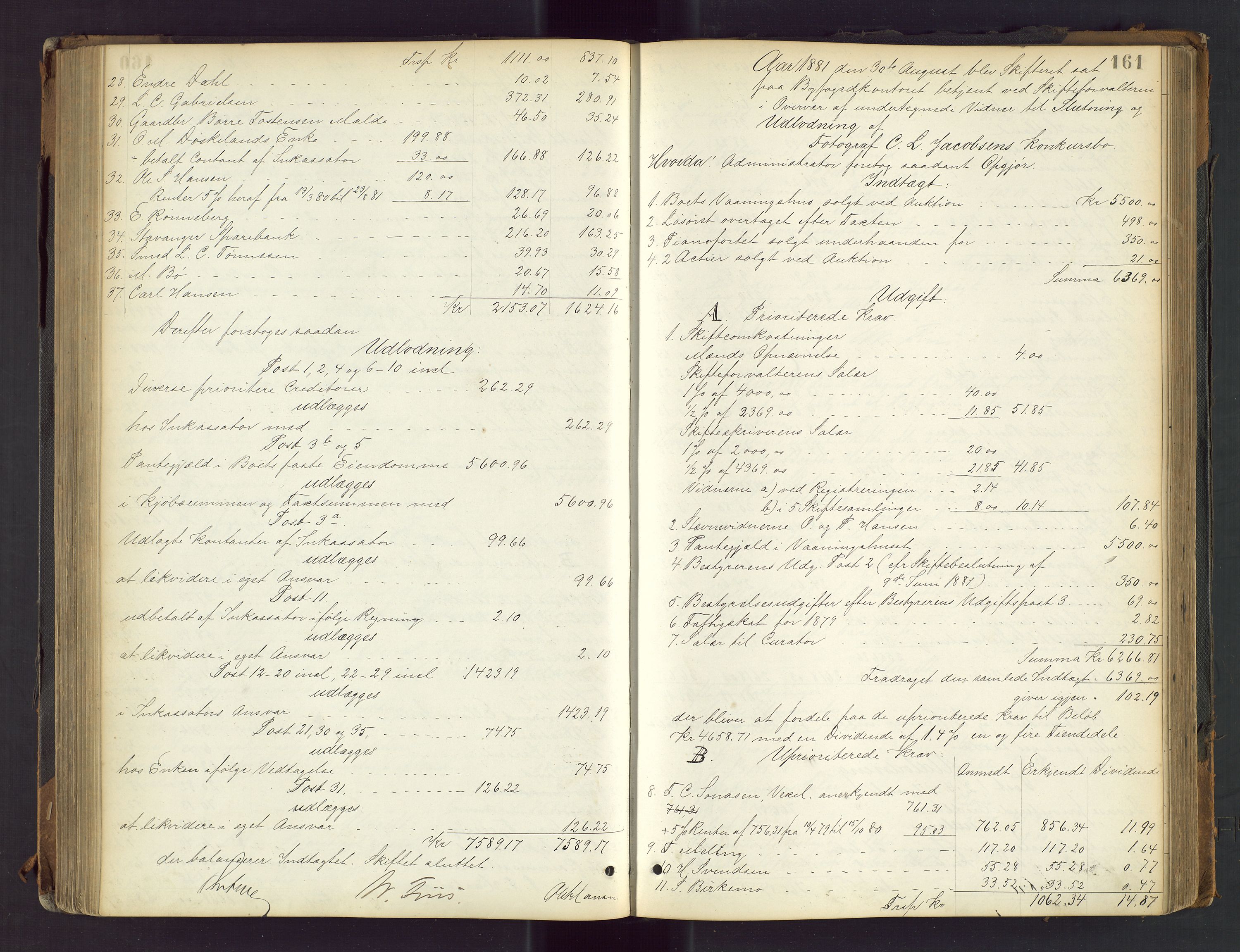 Stavanger byfogd, AV/SAST-A-101408/001/5/50/503BD/L0003: Skifteutlodningsprotokoll, 1878-1885, p. 161