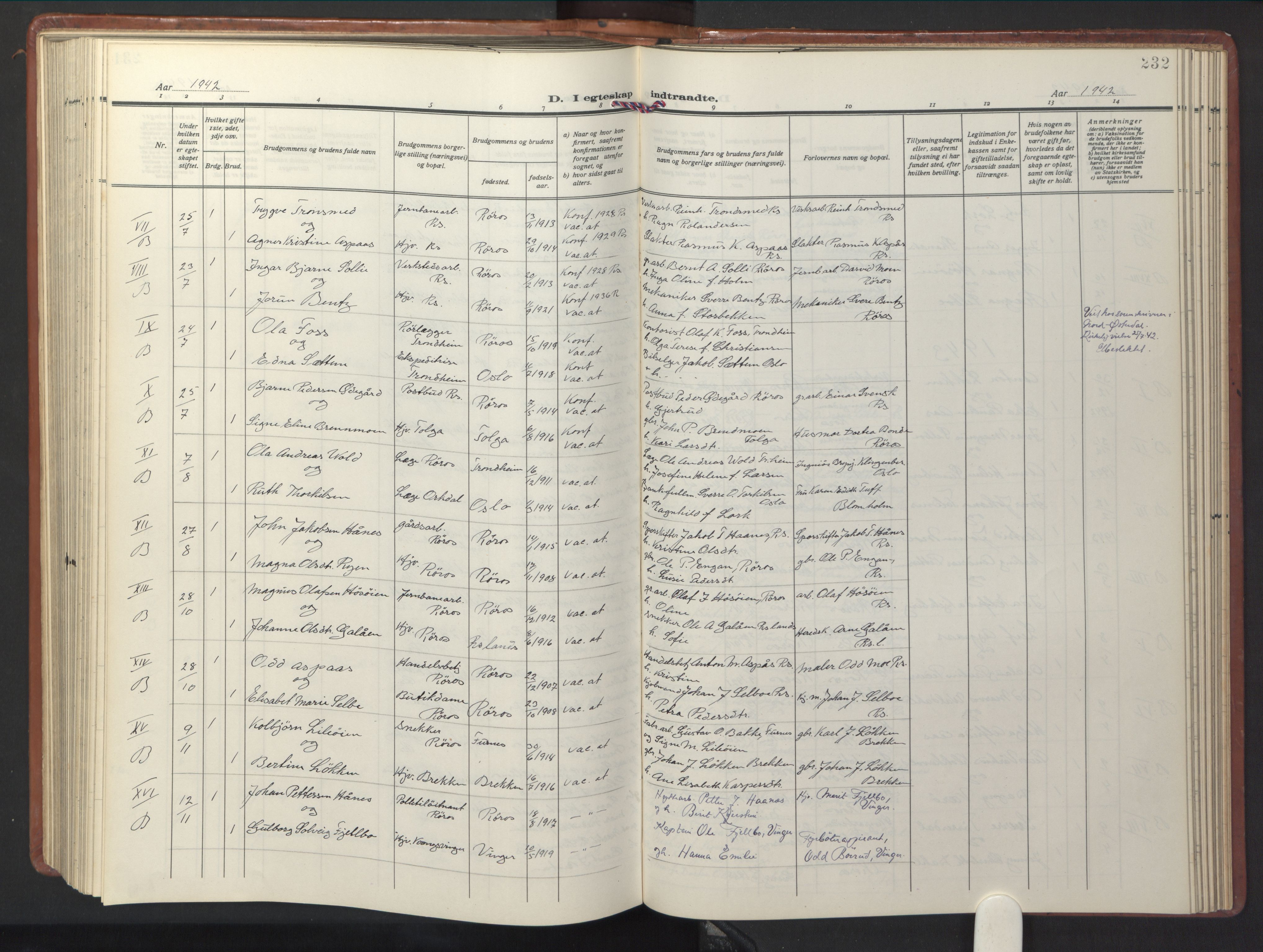 Ministerialprotokoller, klokkerbøker og fødselsregistre - Sør-Trøndelag, SAT/A-1456/681/L0943: Parish register (copy) no. 681C07, 1926-1954, p. 232