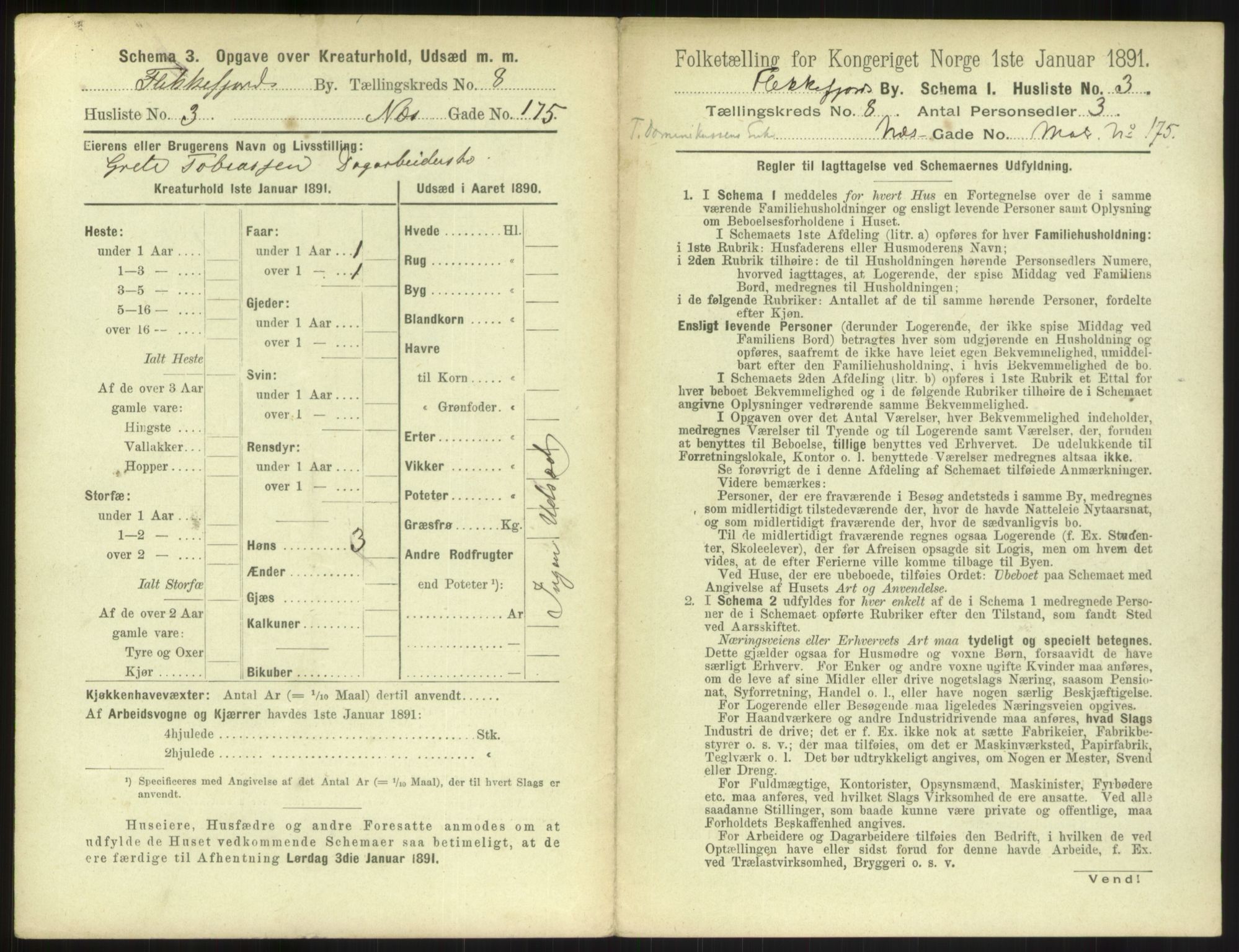 RA, 1891 census for 1004 Flekkefjord, 1891, p. 304