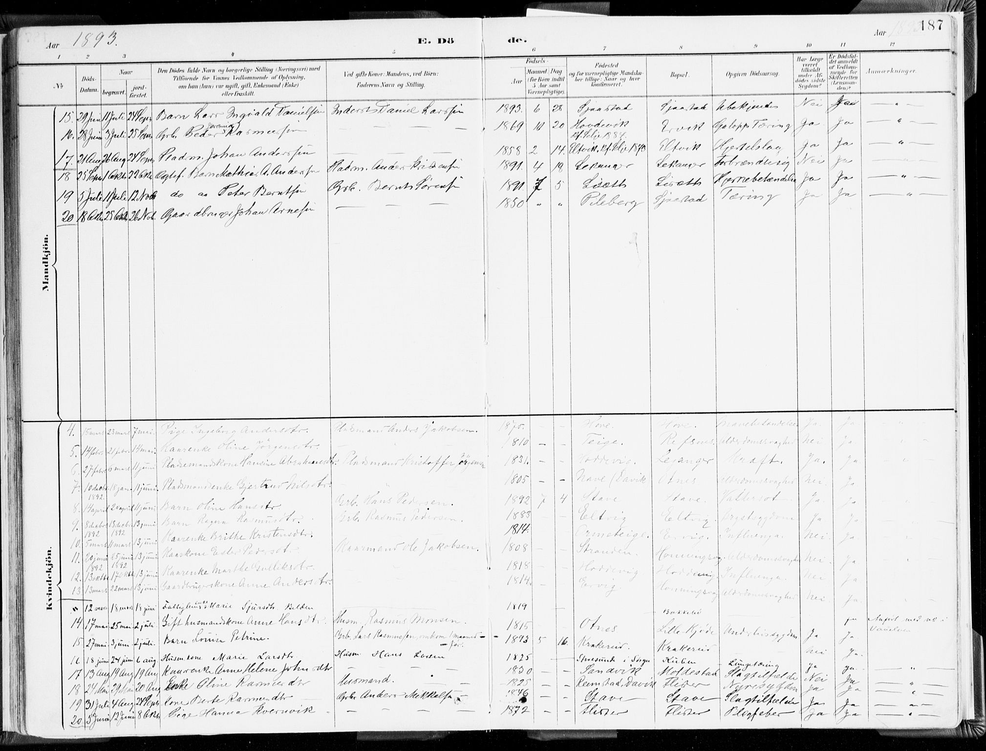 Selje sokneprestembete, AV/SAB-A-99938/H/Ha/Haa/Haab: Parish register (official) no. B 2, 1891-1907, p. 187