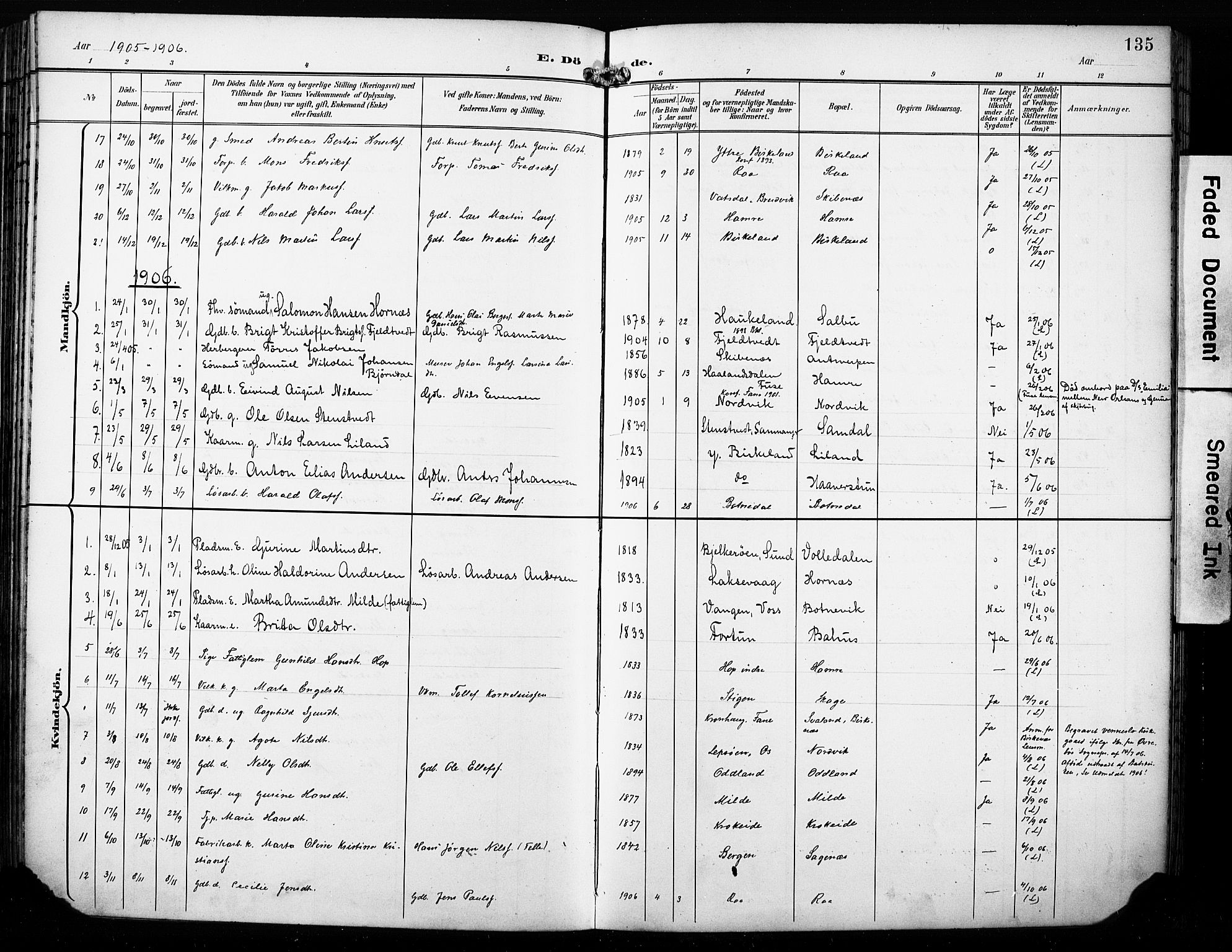 Fana Sokneprestembete, SAB/A-75101/H/Haa/Haab/L0003: Parish register (official) no. B 3, 1898-1907, p. 135