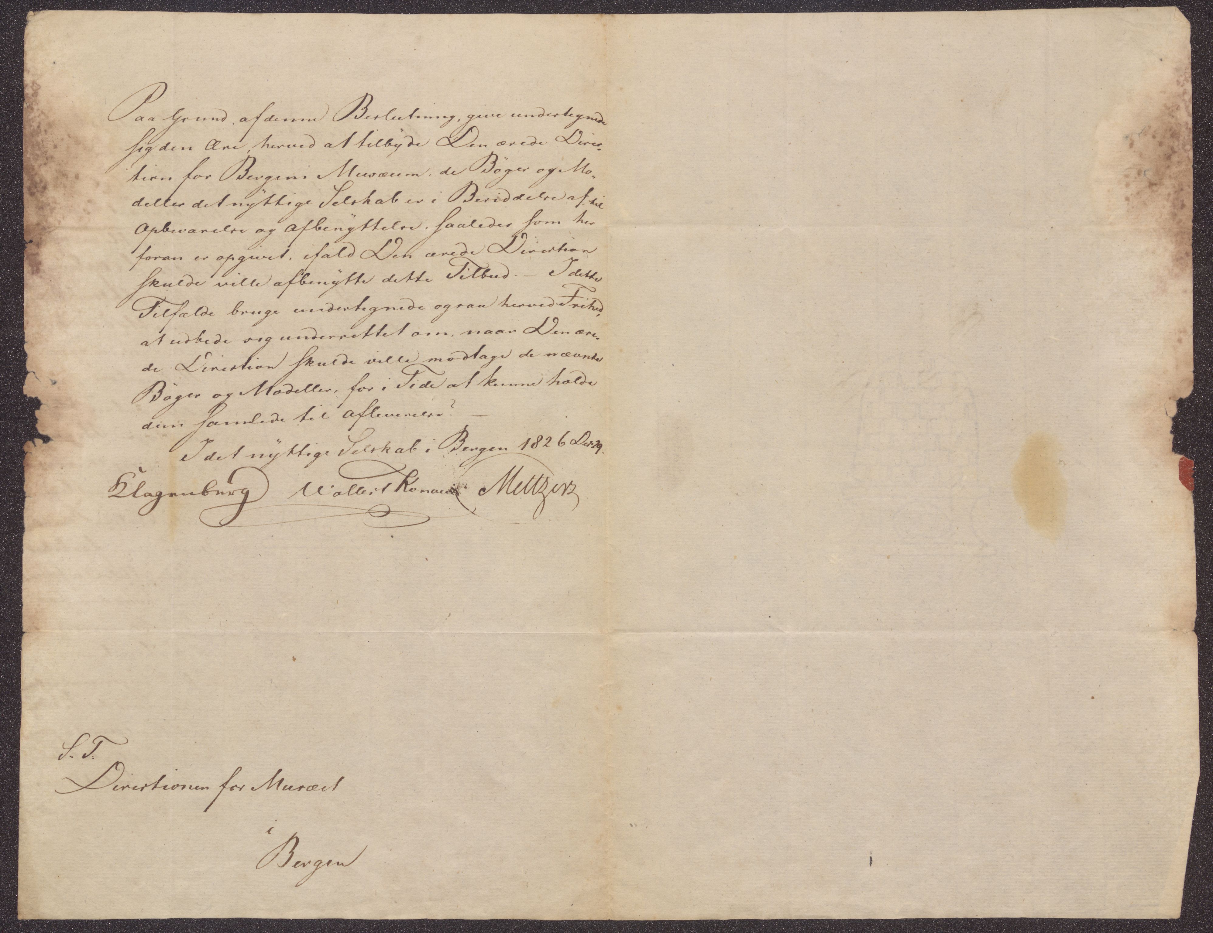 Bergens Museum, UMB/A007/D/Da/L0001/0003: Innkommende brev 1822 - 1826 / Innkommende brev 1826, 1826