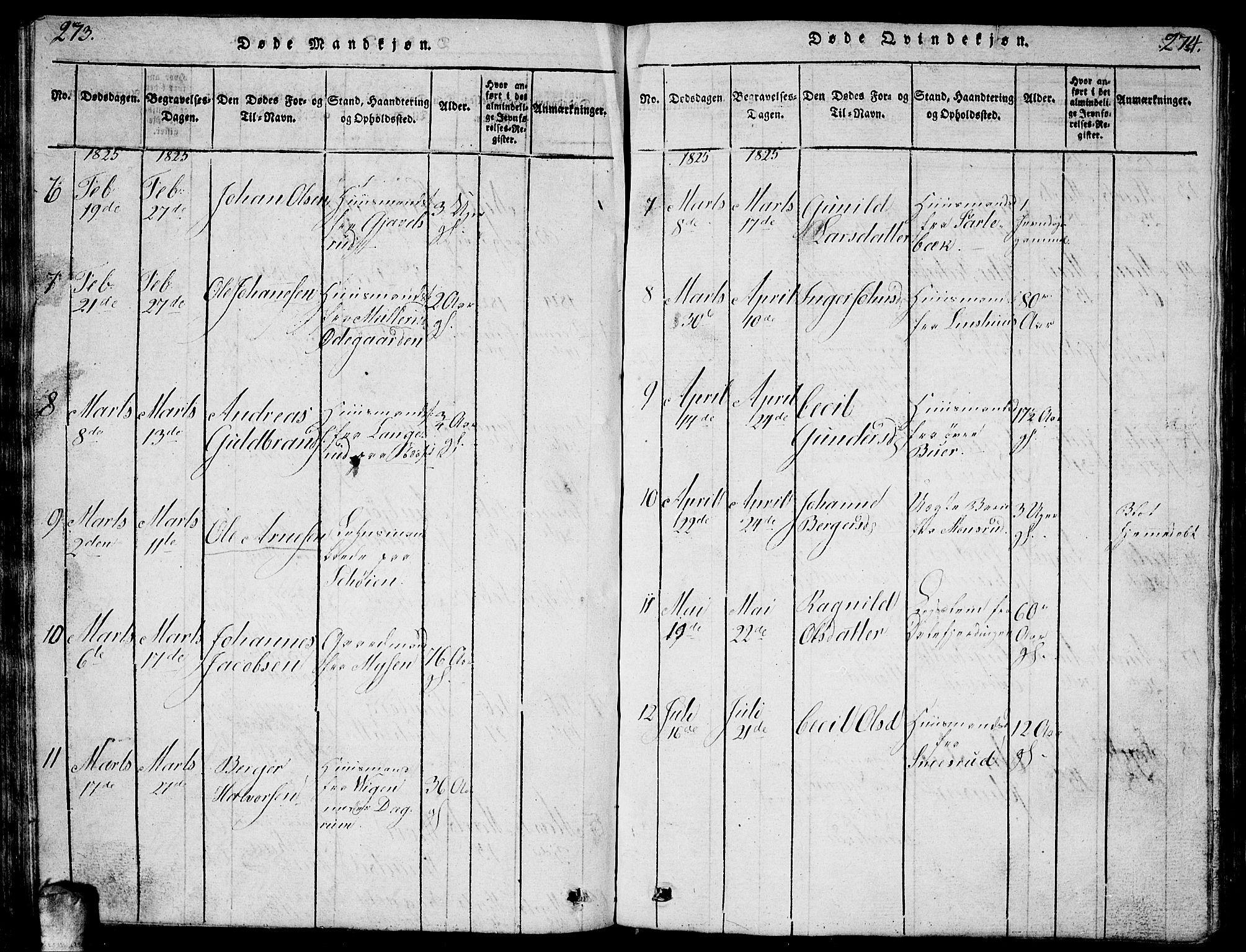 Enebakk prestekontor Kirkebøker, AV/SAO-A-10171c/G/Ga/L0001: Parish register (copy) no. I 1, 1815-1833, p. 273-274