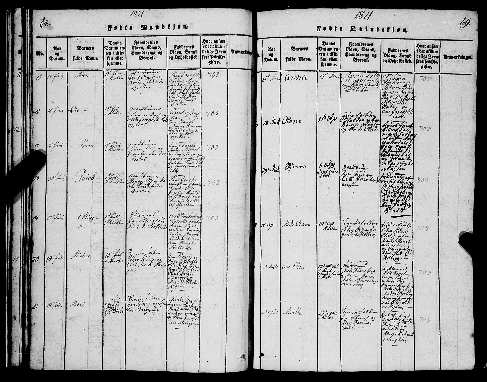 Selje sokneprestembete, AV/SAB-A-99938/H/Ha/Hab/Haba: Parish register (copy) no. A 1, 1816-1828, p. 68-69